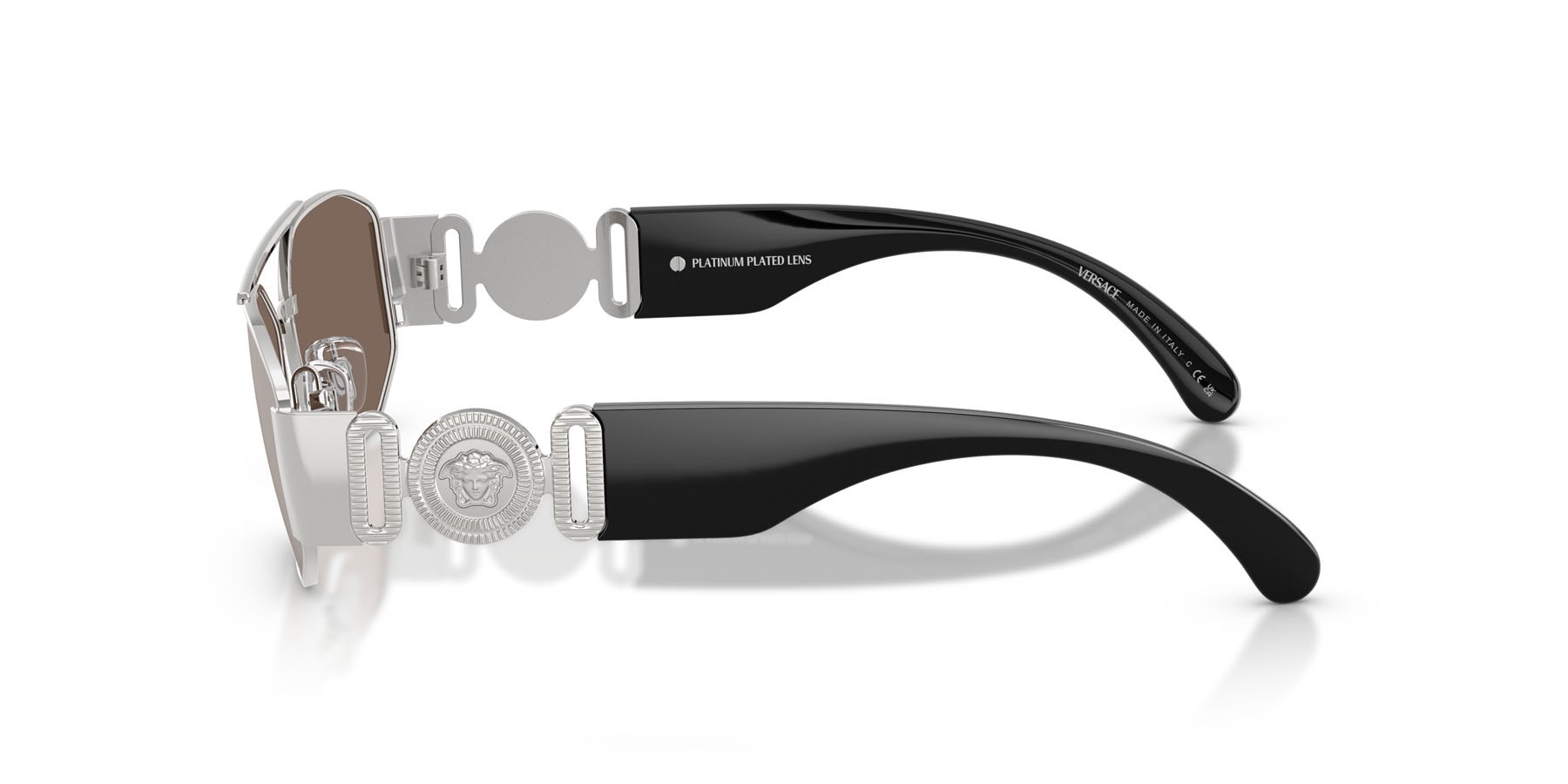 Occhiali da sole Versace VE 2287 (1000AP) colore argento forma irregolare lenti trasparente specchiata real platinum