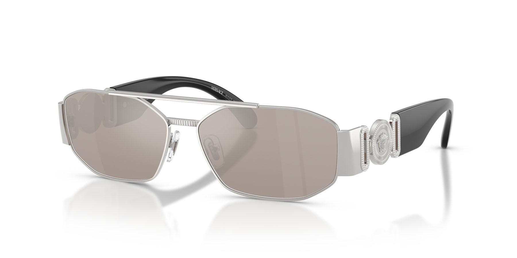 Occhiali da sole Versace VE 2287 (1000AP) colore argento forma irregolare lenti trasparente specchiata real platinum