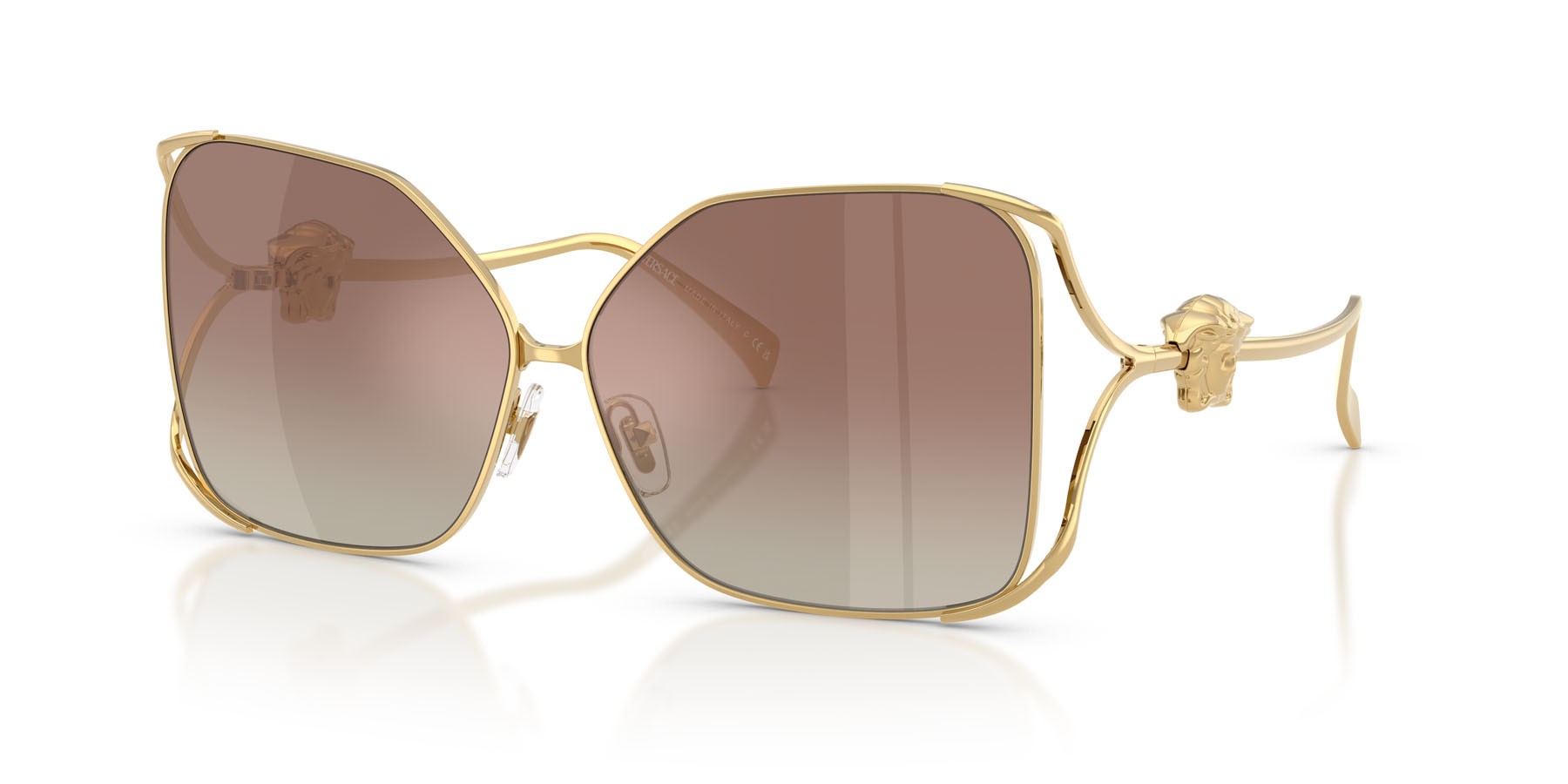 Occhiali da sole Versace VE 2288 (1002B8) colore oro forma quadrato lenti marrone sfumato specchiato argento