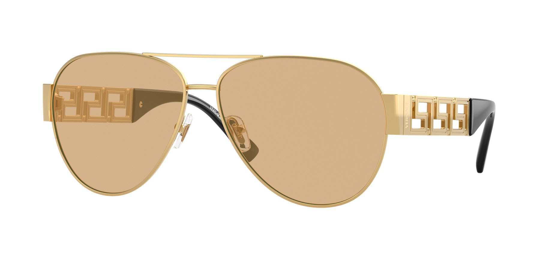 Occhiali da sole Versace VE 2289 (1002D8) colore oro forma aviator lenti giallo chiaro specchiata interno argento