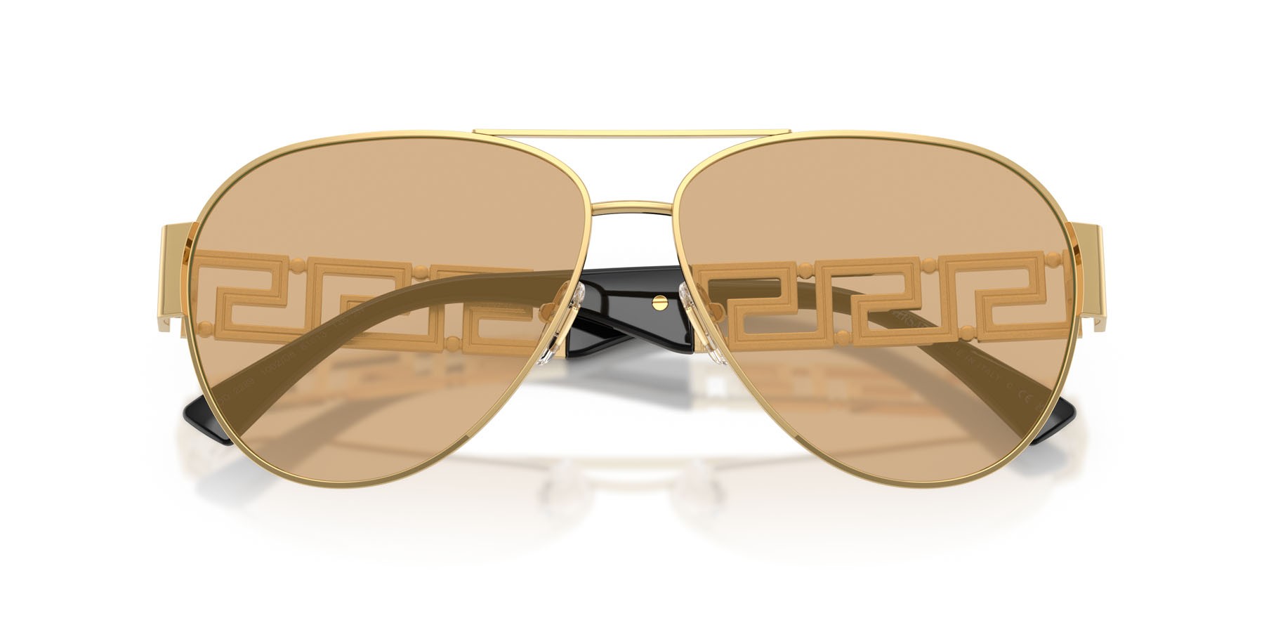 Occhiali da sole Versace VE 2289 (1002D8) colore oro forma aviator lenti giallo chiaro specchiata interno argento