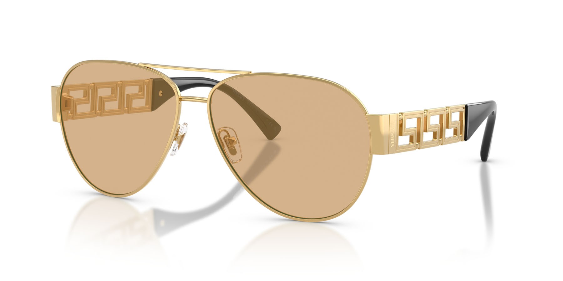 Occhiali da sole Versace VE 2289 (1002D8) colore oro forma aviator lenti giallo chiaro specchiata interno argento