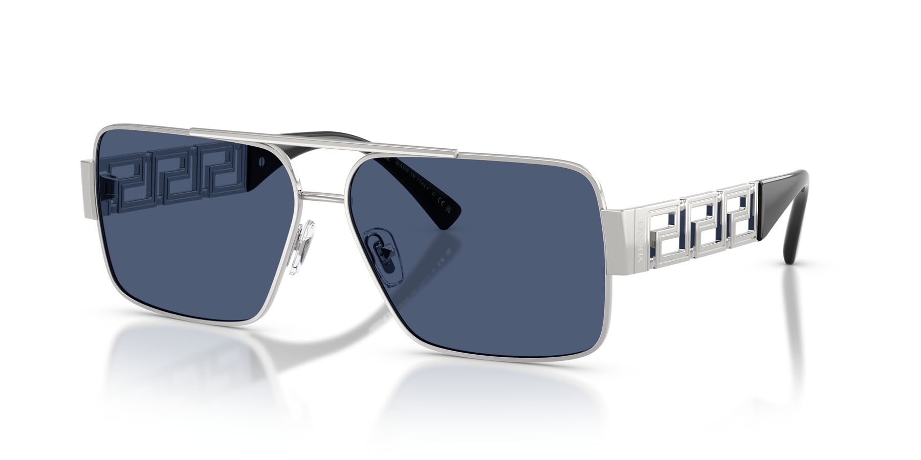 Occhiali da sole Versace VE 2290 (100180) colore argento forma rettangolare lenti blu scuro