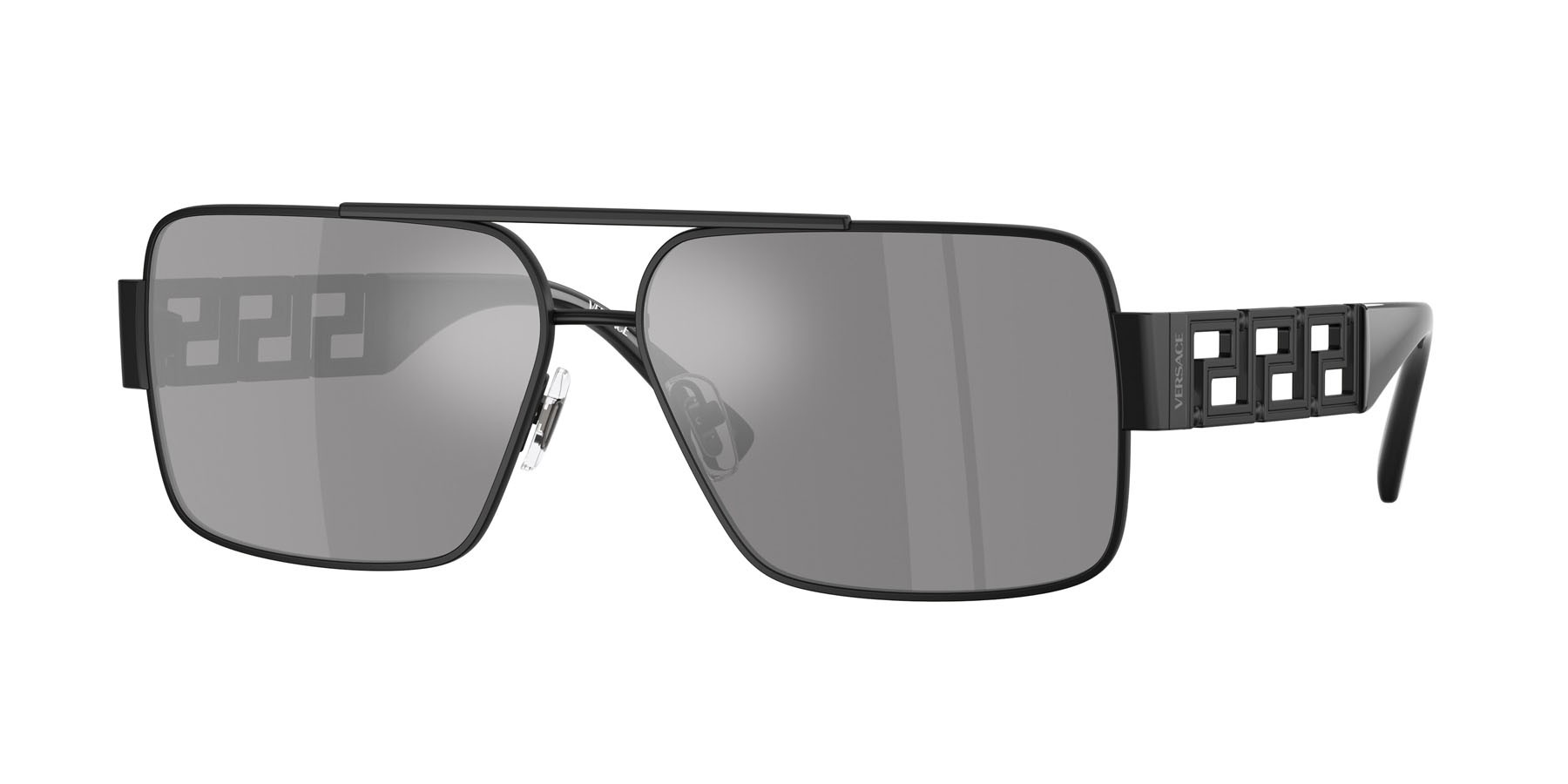 Occhiali da sole Versace VE 2290 (12616G) colore nero opaco forma rettangolare lenti grigio scuro specchiato argento