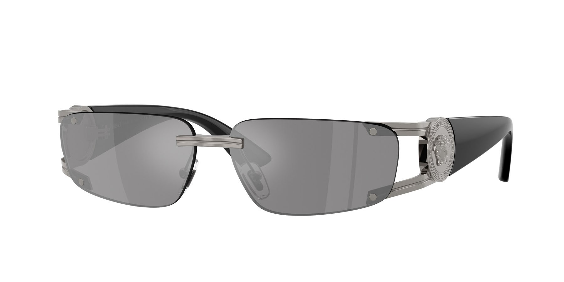 Occhiali da sole Versace VE 2291 (10006G) colore gunmetal forma rettangolare lenti grigio scuro specchiato argento