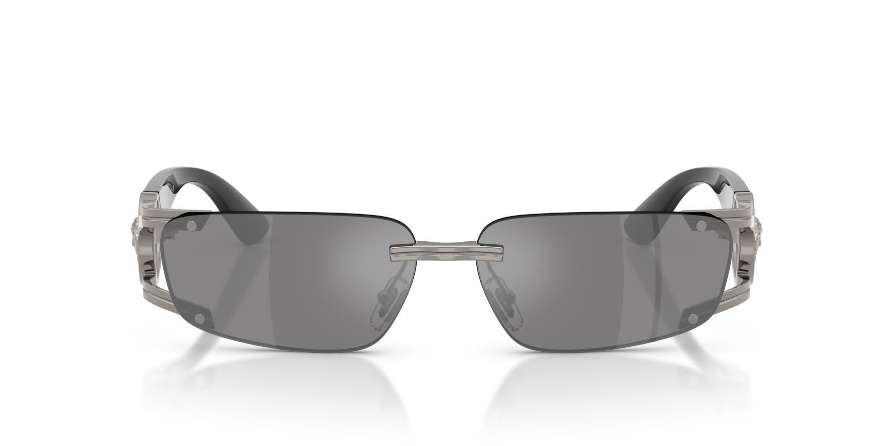 Occhiali da sole Versace VE 2291 (10006G) colore gunmetal forma rettangolare lenti grigio scuro specchiato argento
