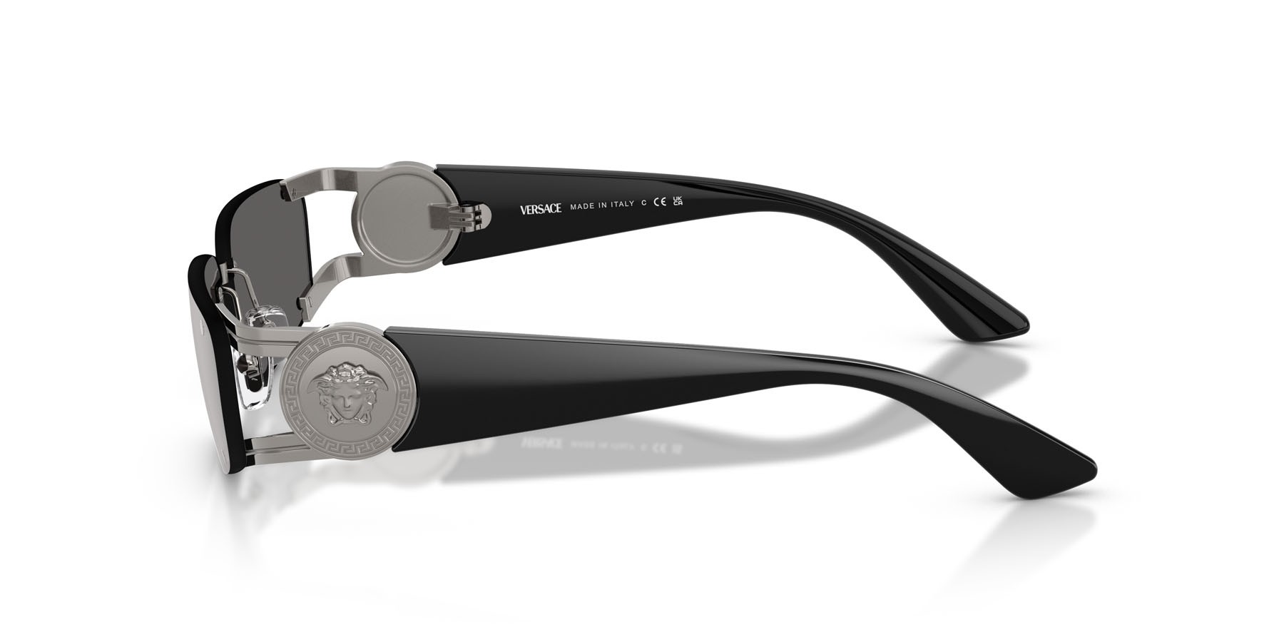 Occhiali da sole Versace VE 2291 (10006G) colore gunmetal forma rettangolare lenti grigio scuro specchiato argento