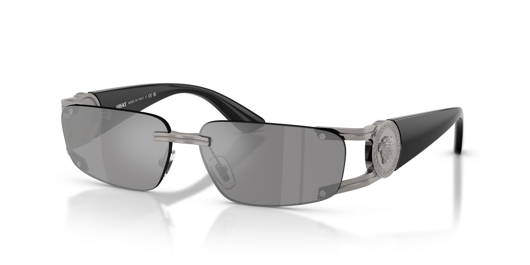 Occhiali da sole Versace VE 2291 (10006G) colore gunmetal forma rettangolare lenti grigio scuro specchiato argento