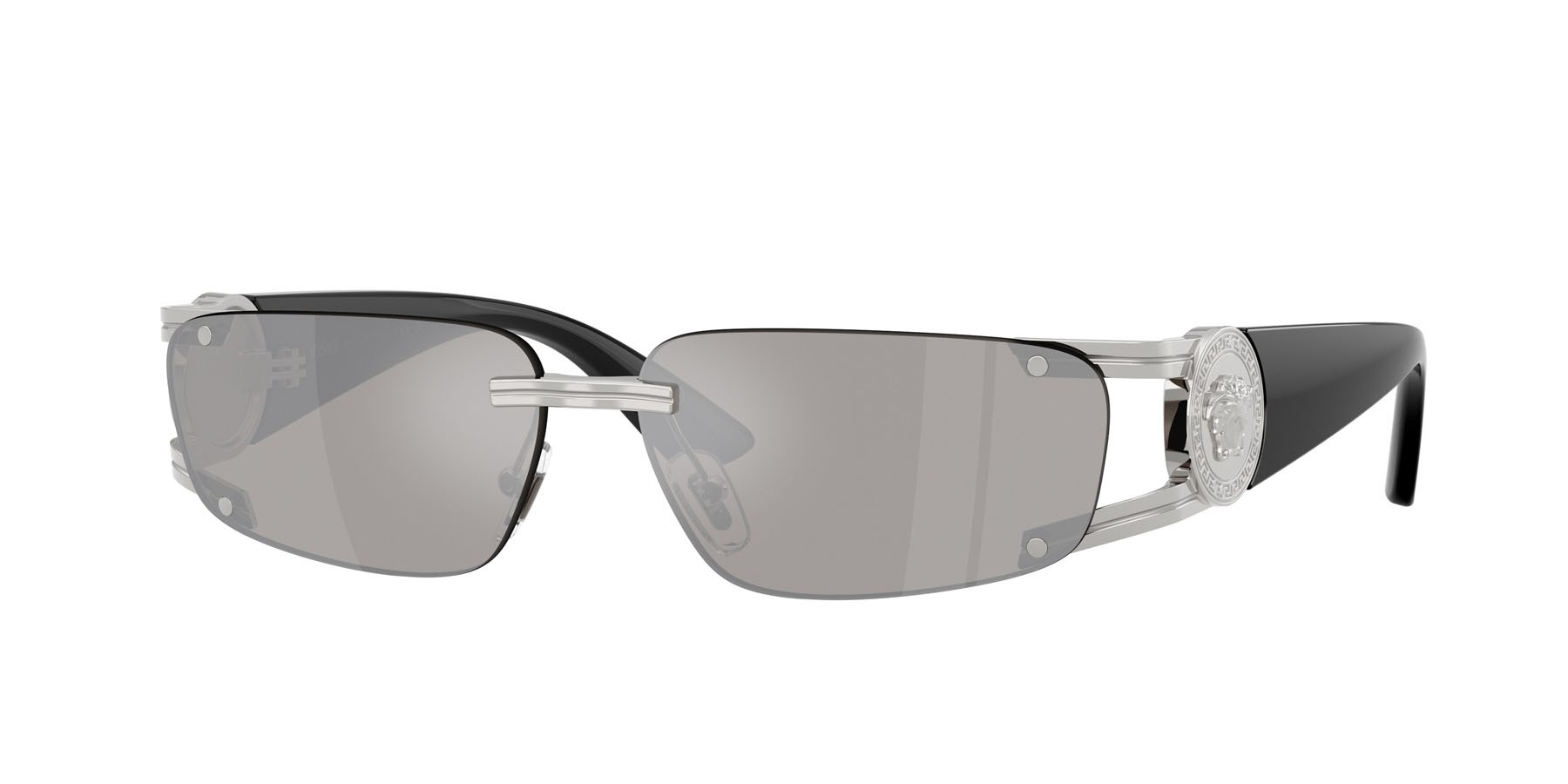 Occhiali da sole Versace VE 2291 (10016G) colore argento forma rettangolare lenti grigio chiaro specchiato argento