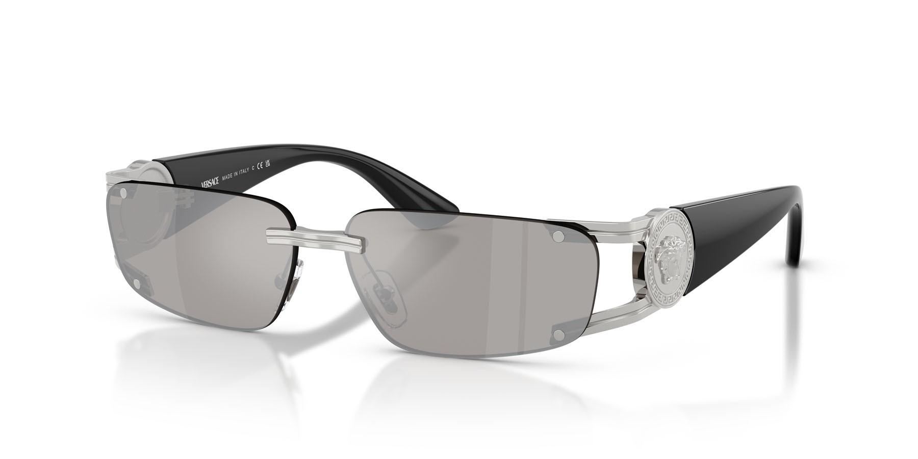 Occhiali da sole Versace VE 2291 (10016G) colore argento forma rettangolare lenti grigio chiaro specchiato argento