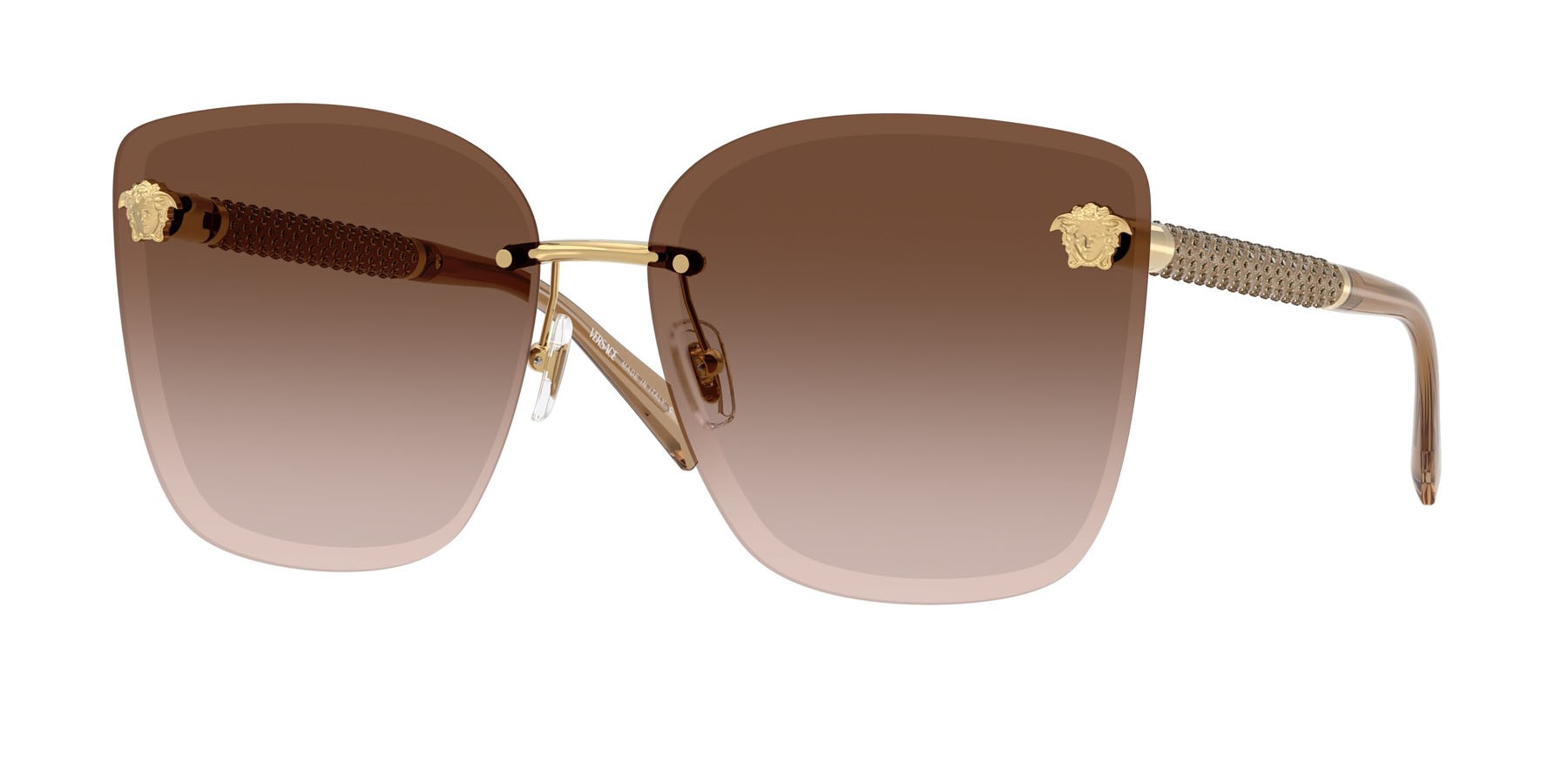 Occhiali da sole Versace VE 2292B (100213) colore oro forma cat eye lenti marrone chiaro/marrone scuro sfumato