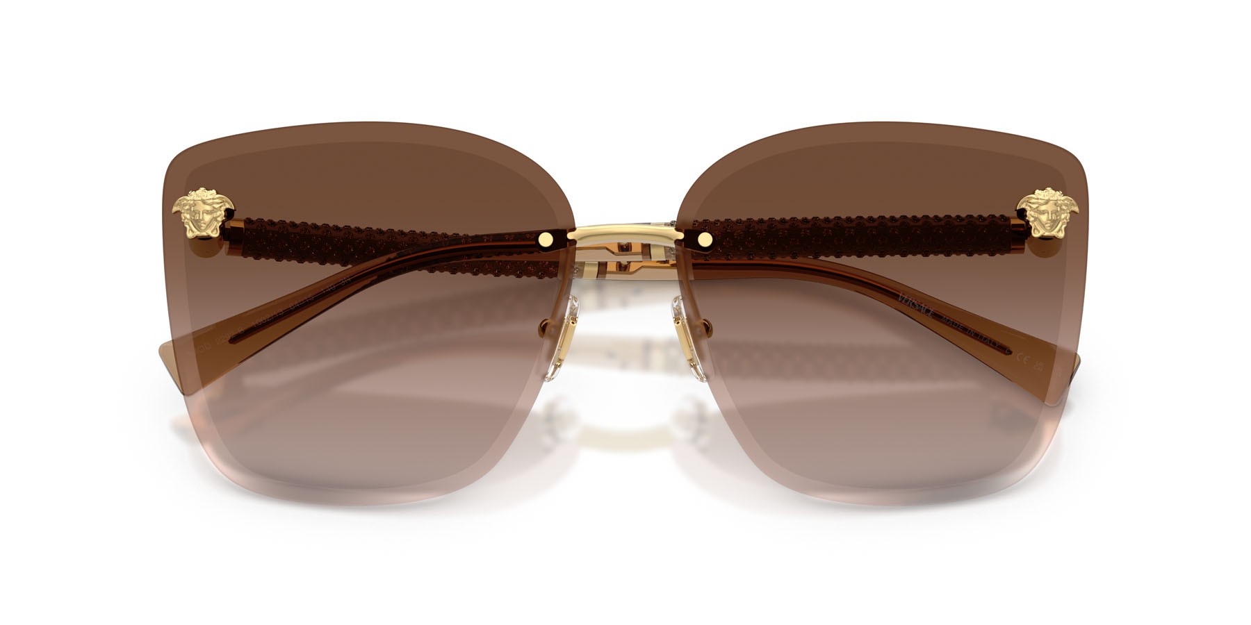 Occhiali da sole Versace VE 2292B (100213) colore oro forma cat eye lenti marrone chiaro/marrone scuro sfumato