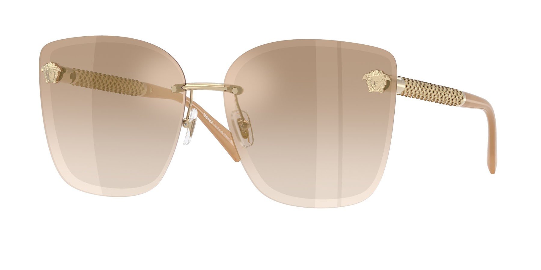 Occhiali da sole Versace VE 2292B (12625A) colore oro pallido forma cat eye lenti marrone chiaro/marrone scuro sfumato