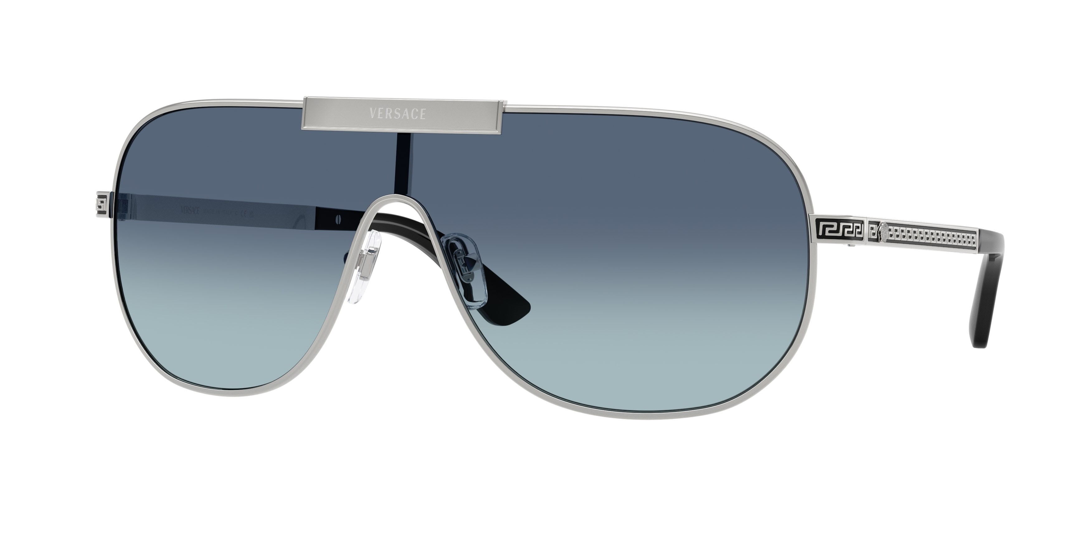 Occhiali da sole Versace VE 2293 (100019) colore argento forma irregolare lenti celeste sfumato blu scuro