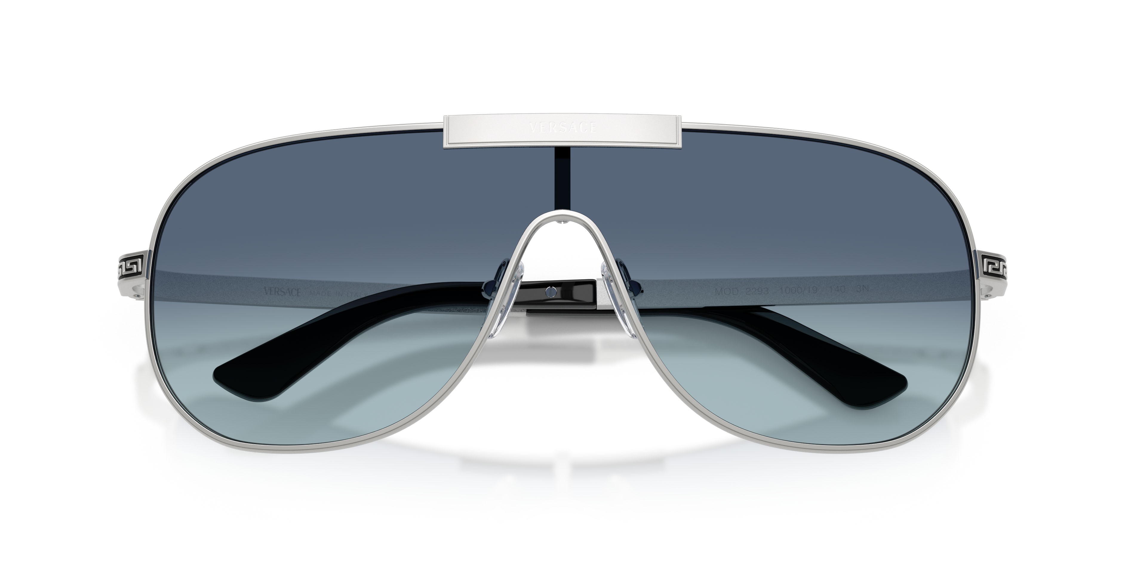 Occhiali da sole Versace VE 2293 (100019) colore argento forma irregolare lenti celeste sfumato blu scuro