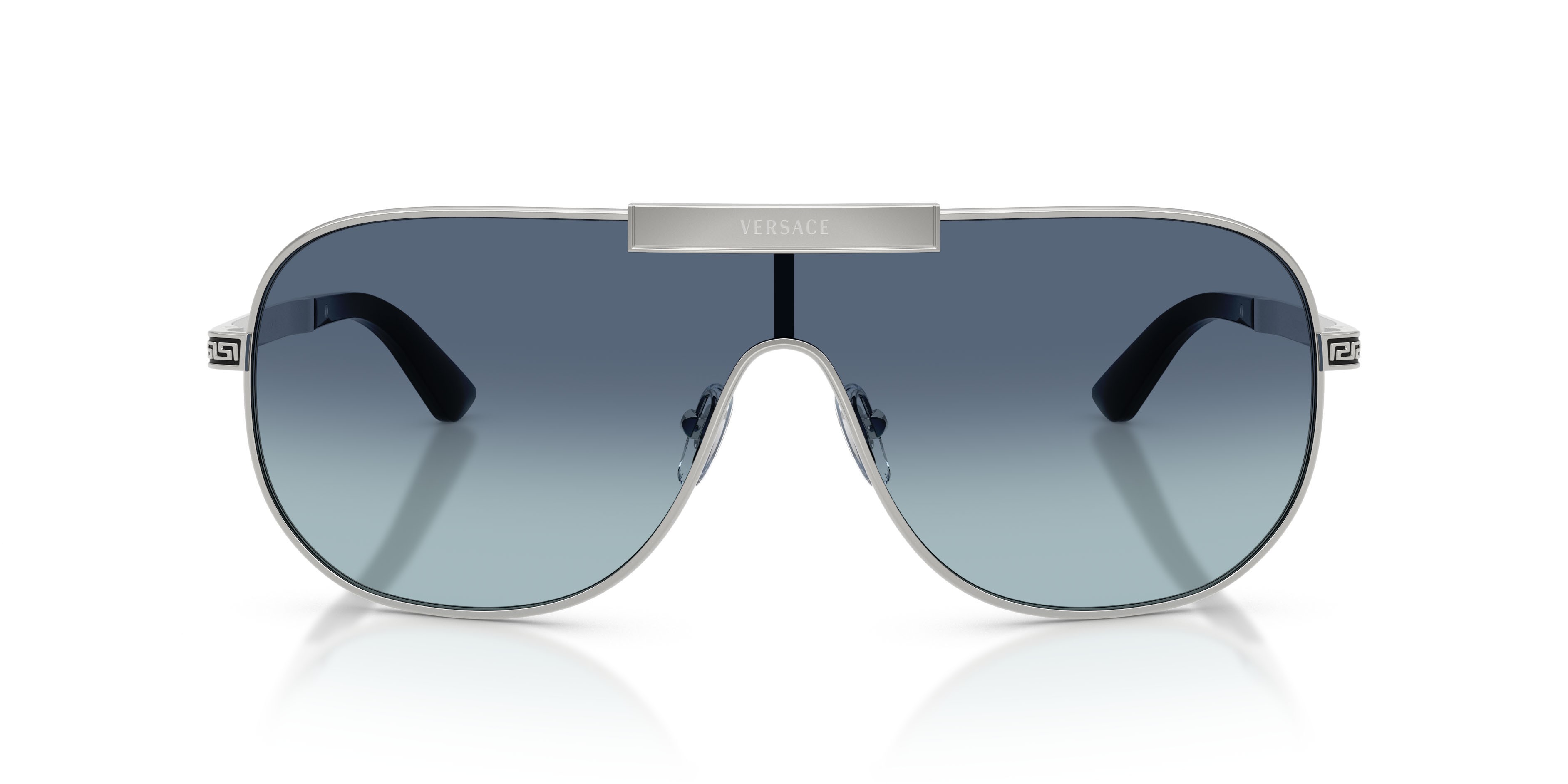 Occhiali da sole Versace VE 2293 (100019) colore argento forma irregolare lenti celeste sfumato blu scuro