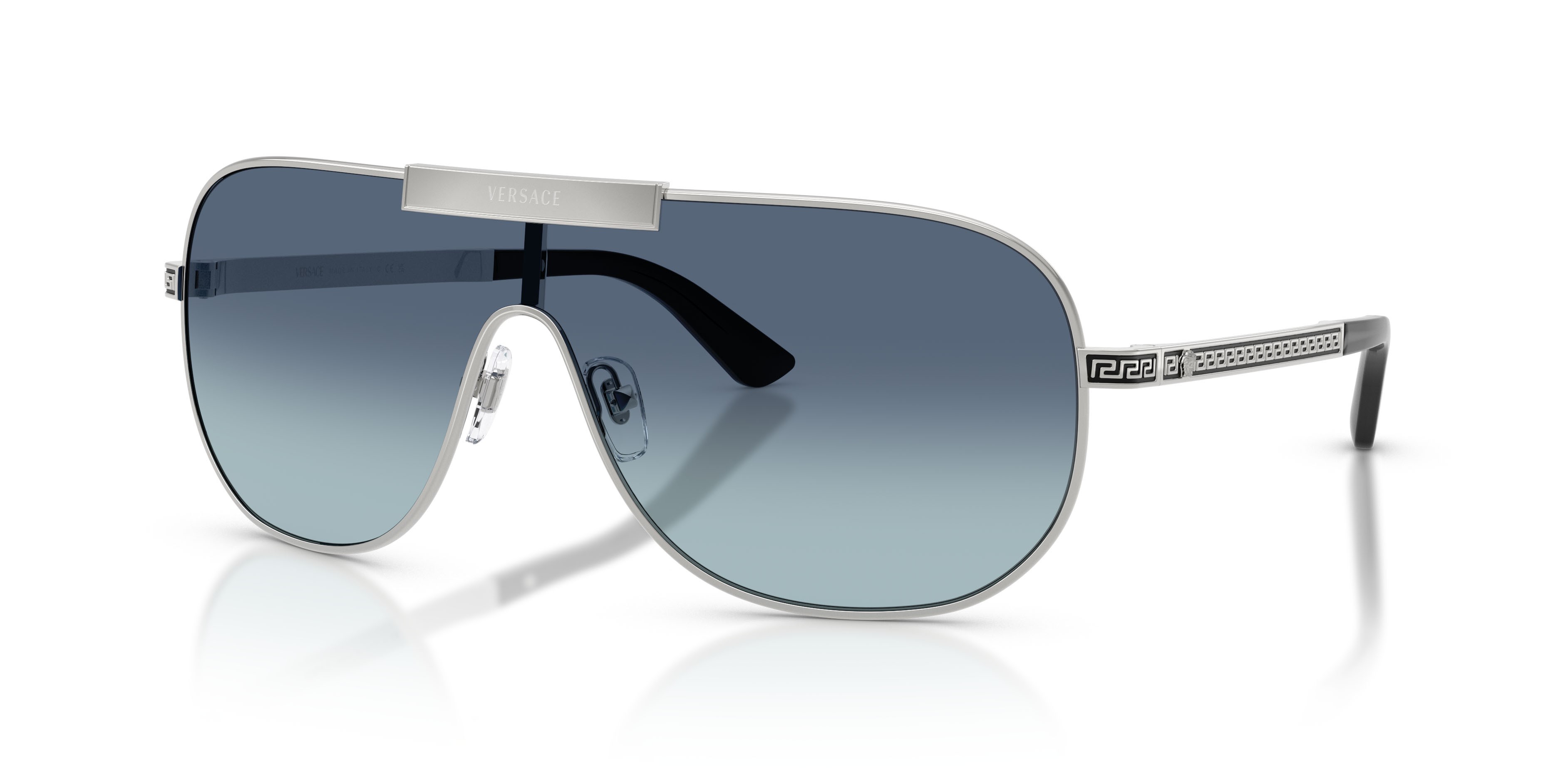 Occhiali da sole Versace VE 2293 (100019) colore argento forma irregolare lenti celeste sfumato blu scuro