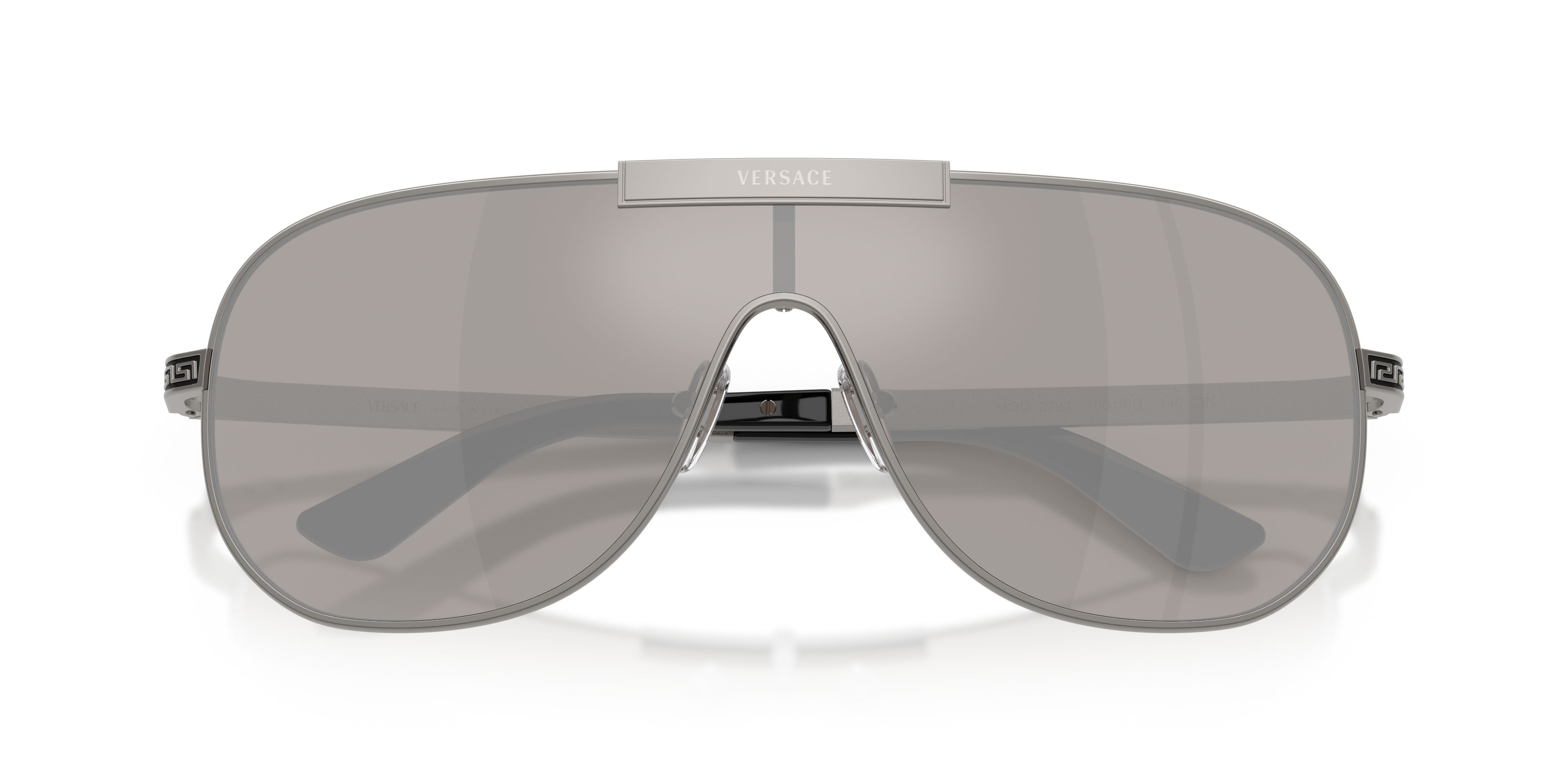Occhiali da sole Versace VE 2293 (10016G) colore gunmetal forma irregolare lenti grigio chiaro specchiato argento