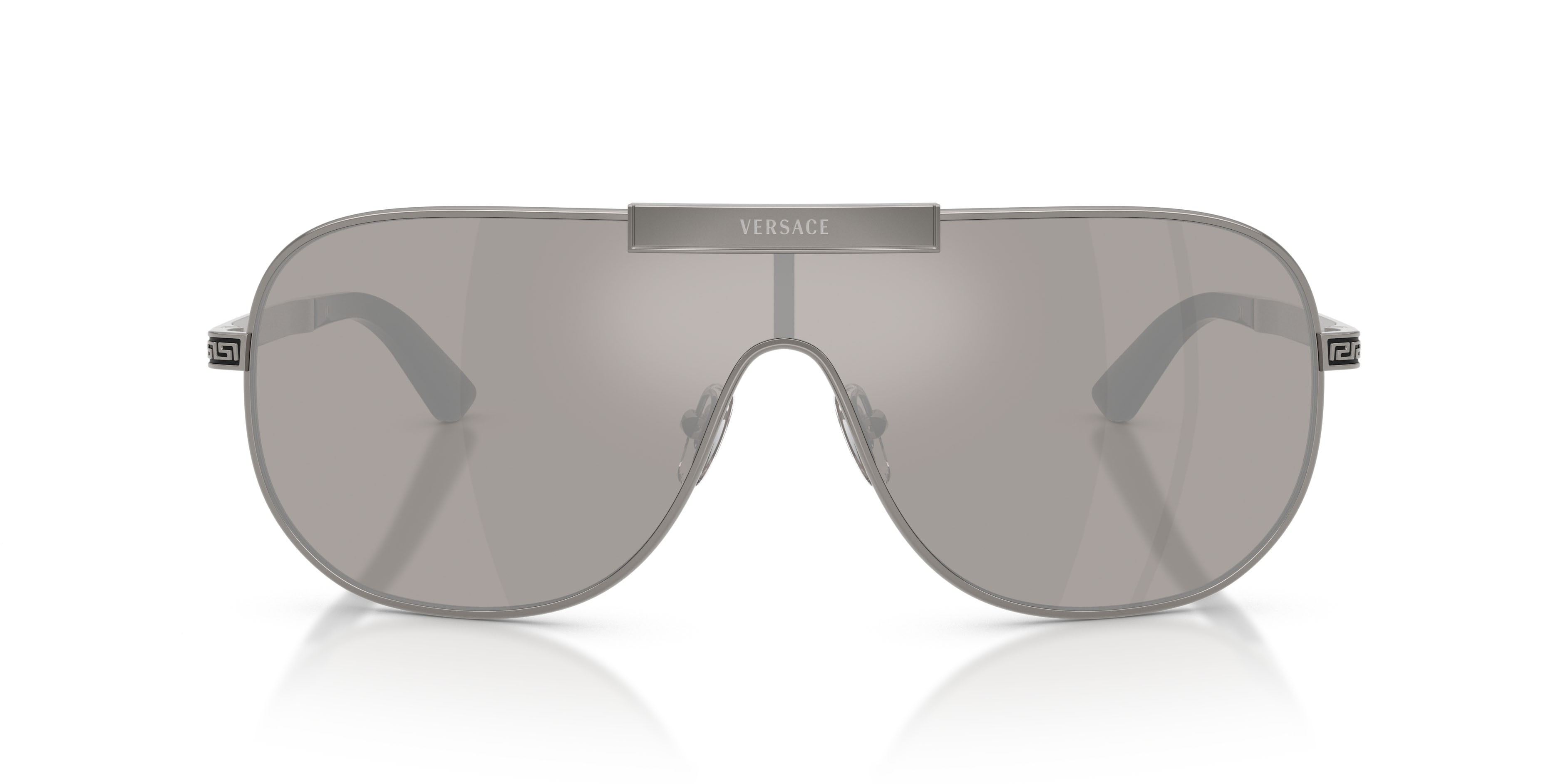 Occhiali da sole Versace VE 2293 (10016G) colore gunmetal forma irregolare lenti grigio chiaro specchiato argento