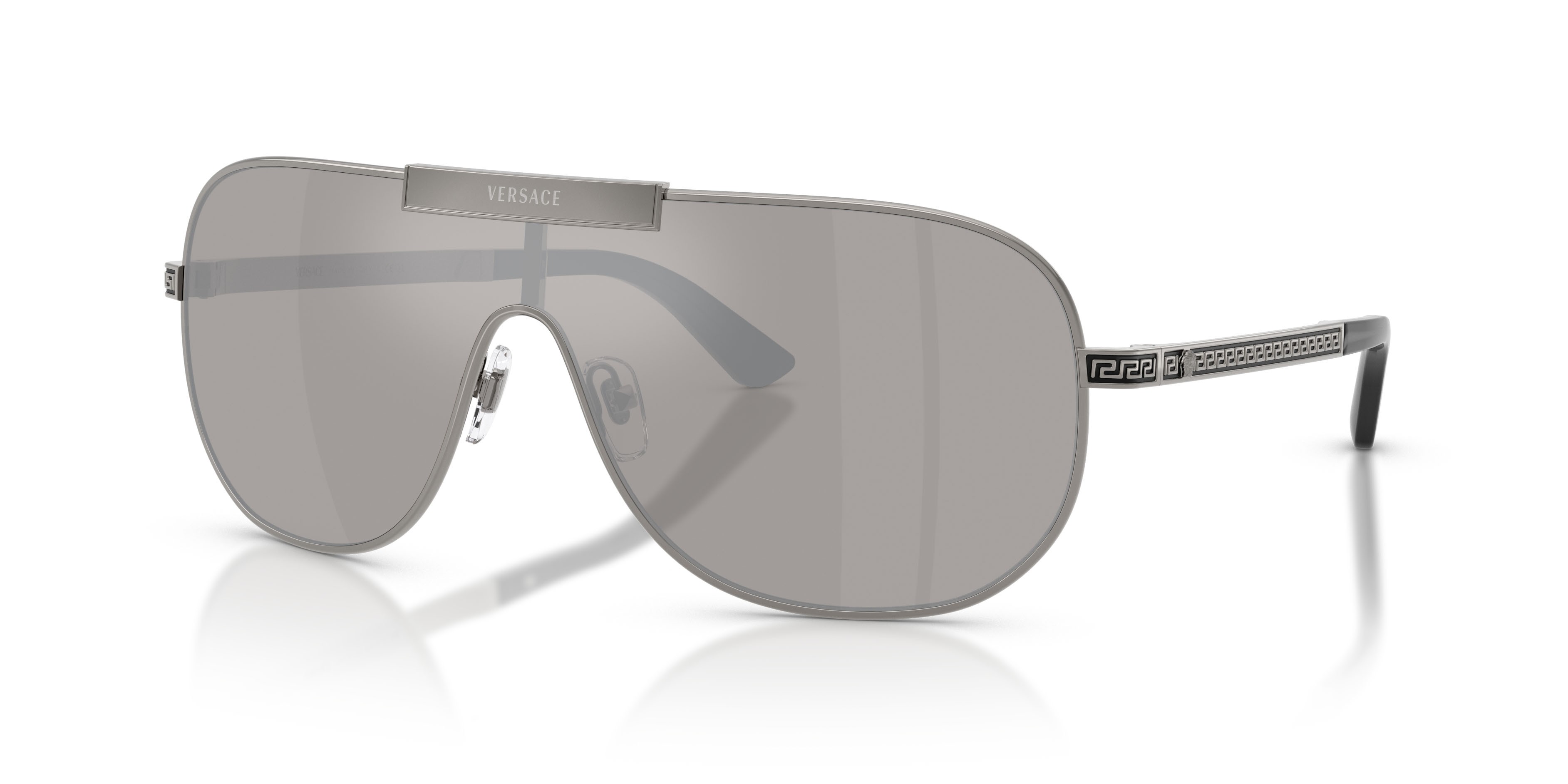 Occhiali da sole Versace VE 2293 (10016G) colore gunmetal forma irregolare lenti grigio chiaro specchiato argento