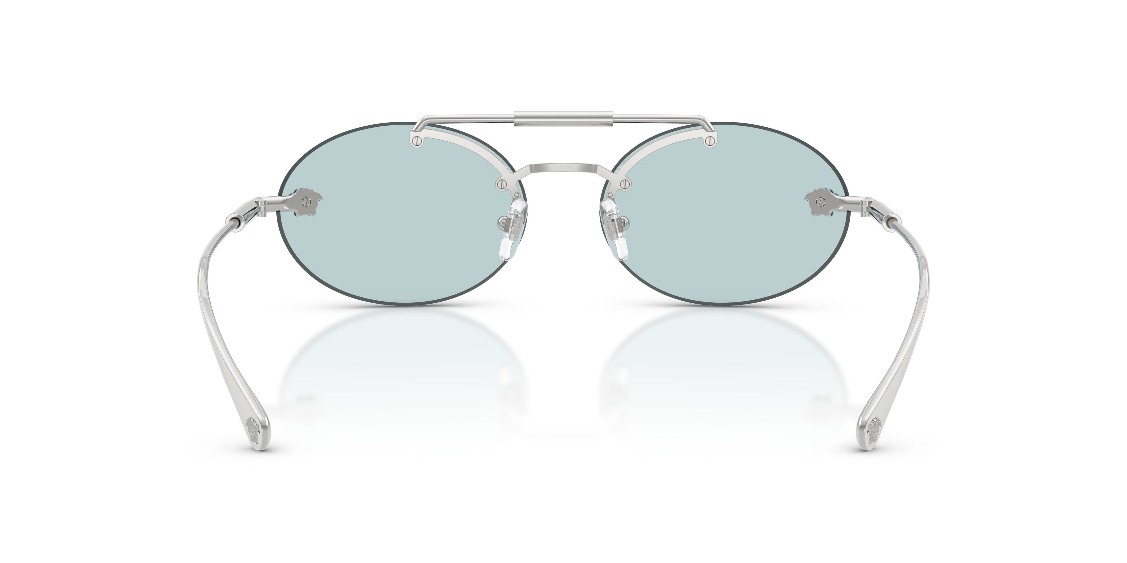 Occhiali da sole Versace VE 2295 (1000/1) colore argento forma ovale lenti azzurro