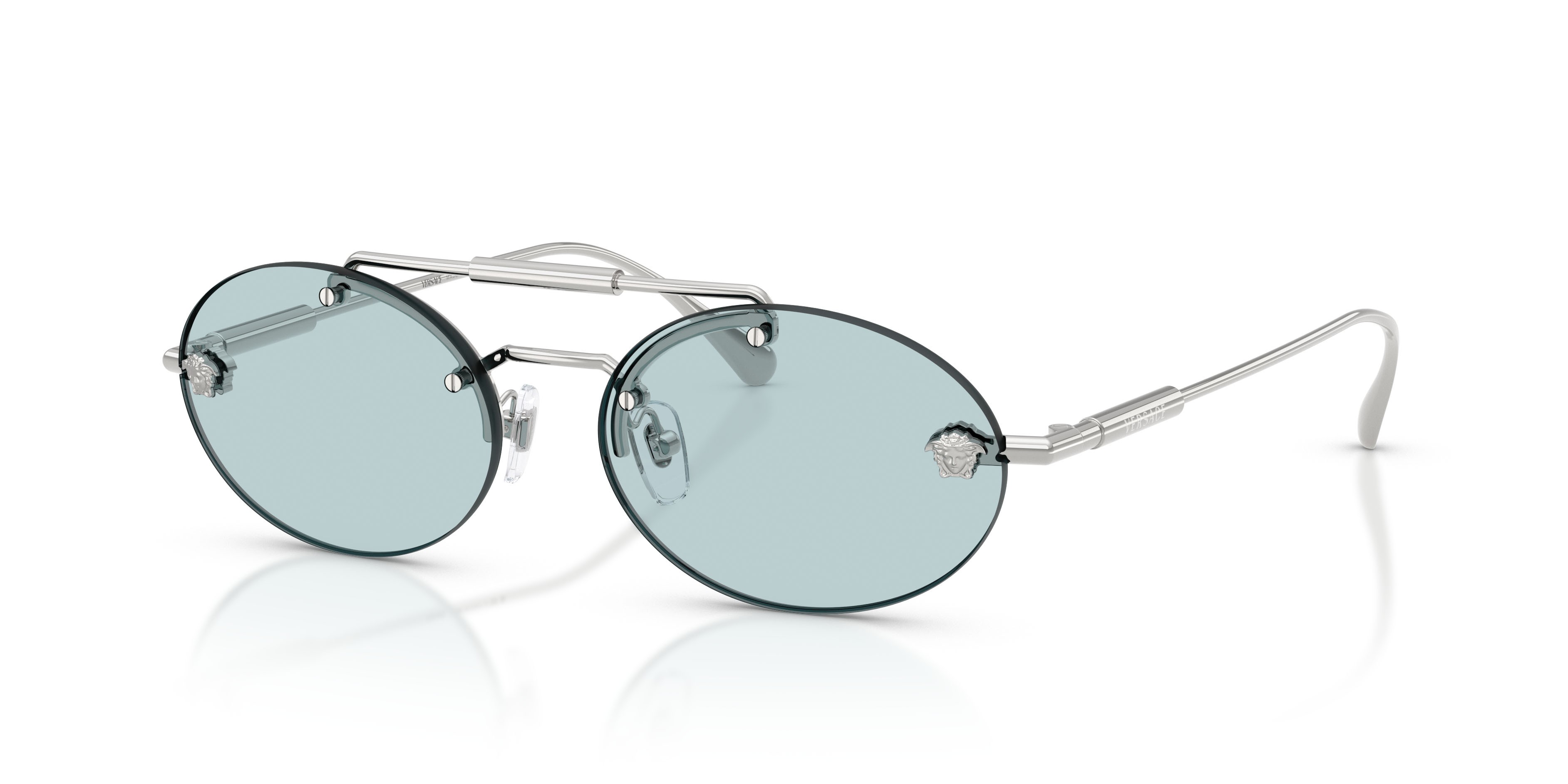 Occhiali da sole Versace VE 2295 (1000/1) colore argento forma ovale lenti azzurro