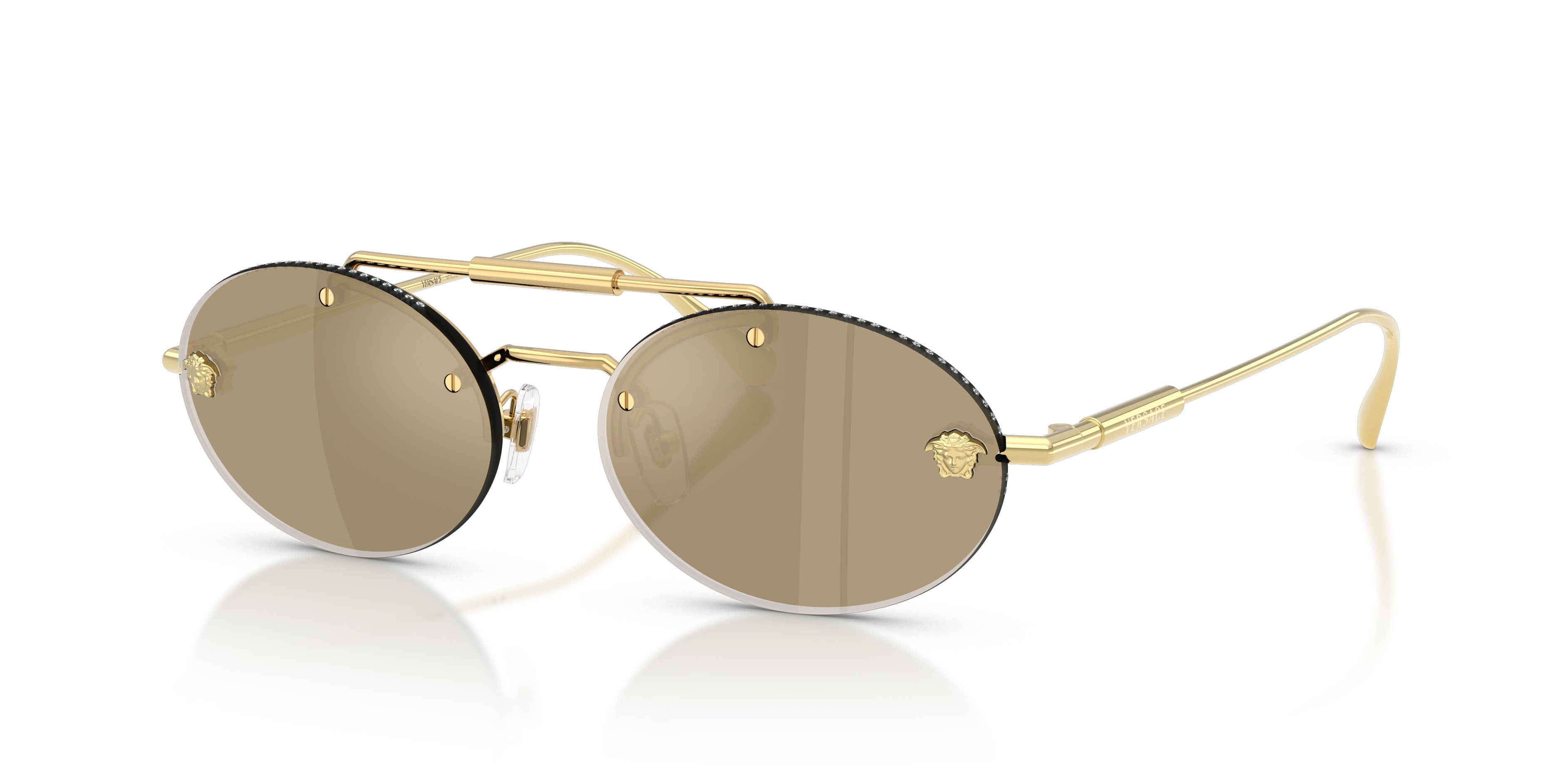 Occhiali da sole Versace VE 2295 (K00303) colore placcato oro forma ovale lenti clear mirror real yellow gold
