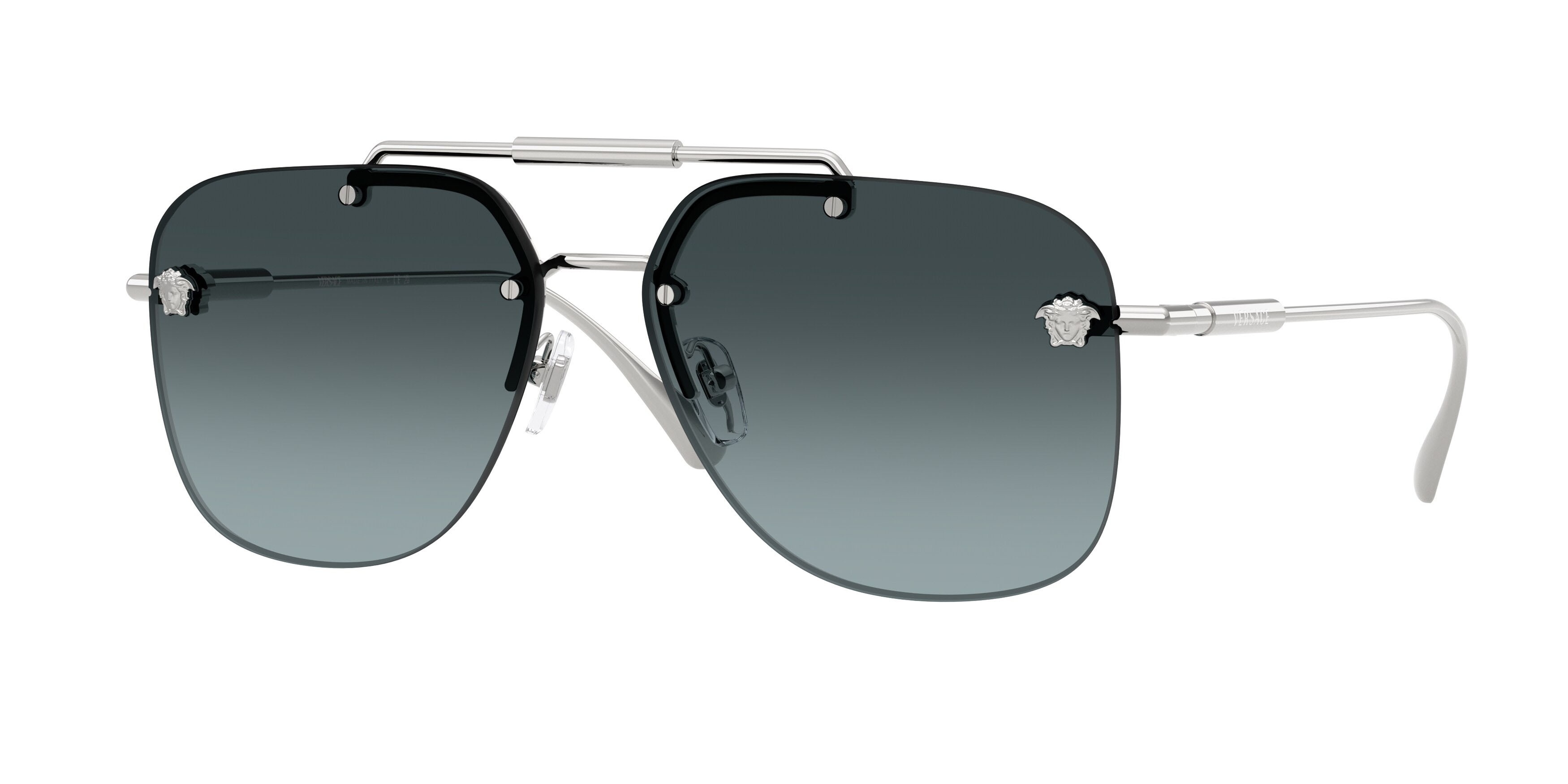 Occhiali da sole Versace VE 2296 (1000V1) colore argento forma quadrato lenti blu sfumato grigio