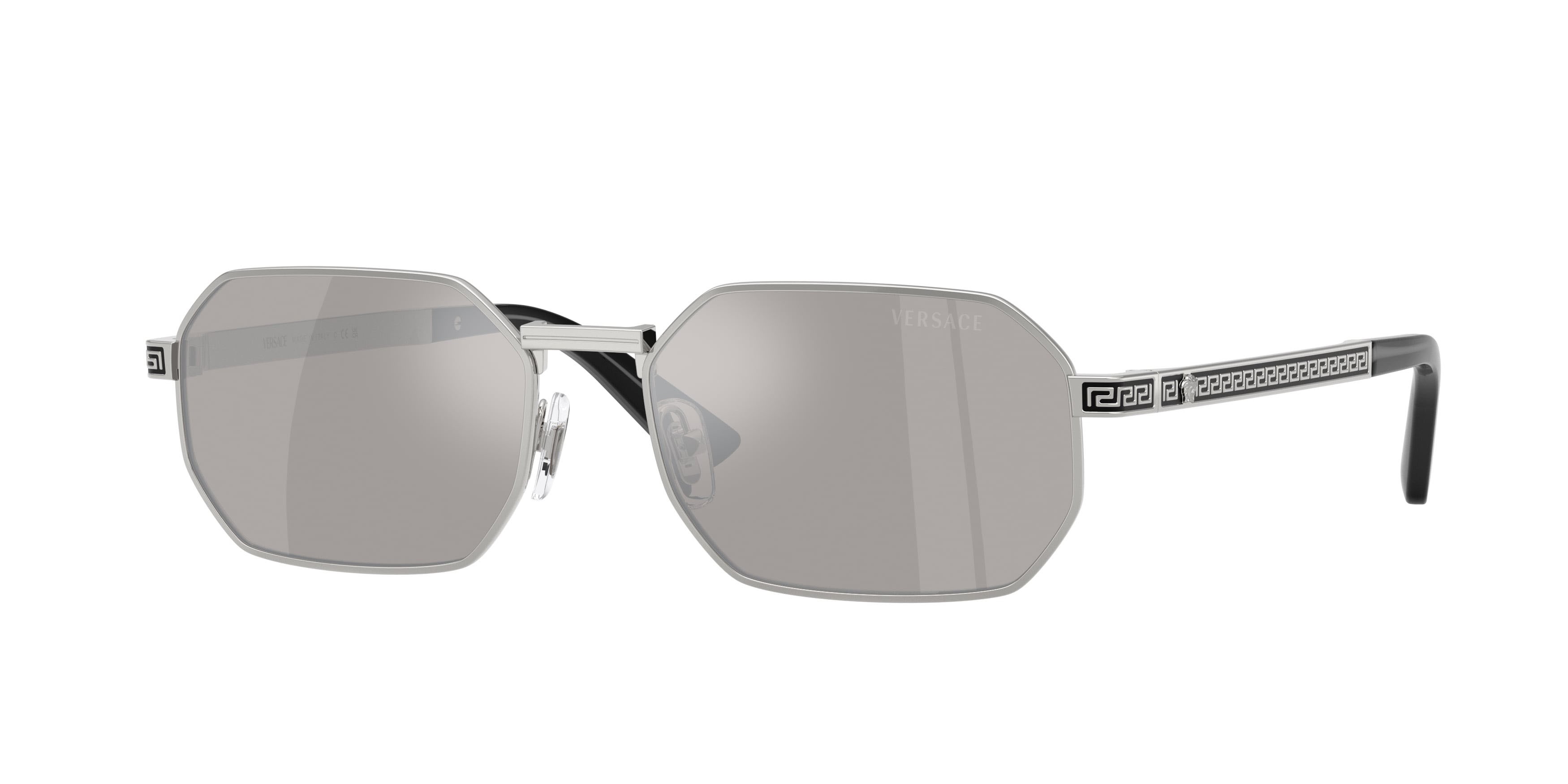 Occhiali da sole Versace VE 2297 (10006G) colore argento forma rettangolare lenti grigio chiaro specchiato argento