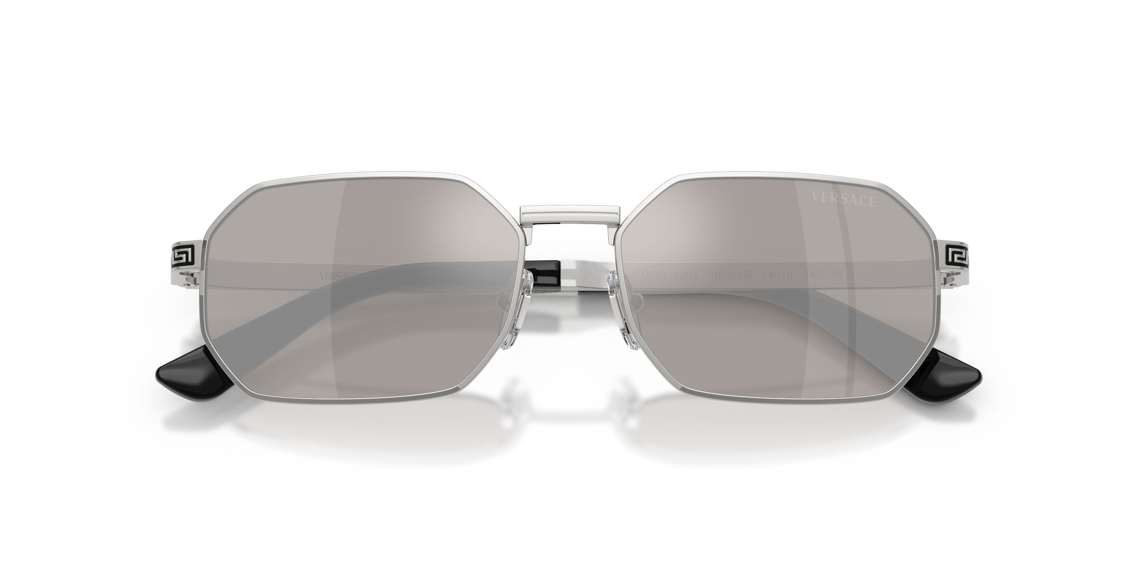 Occhiali da sole Versace VE 2297 (10006G) colore argento forma rettangolare lenti grigio chiaro specchiato argento