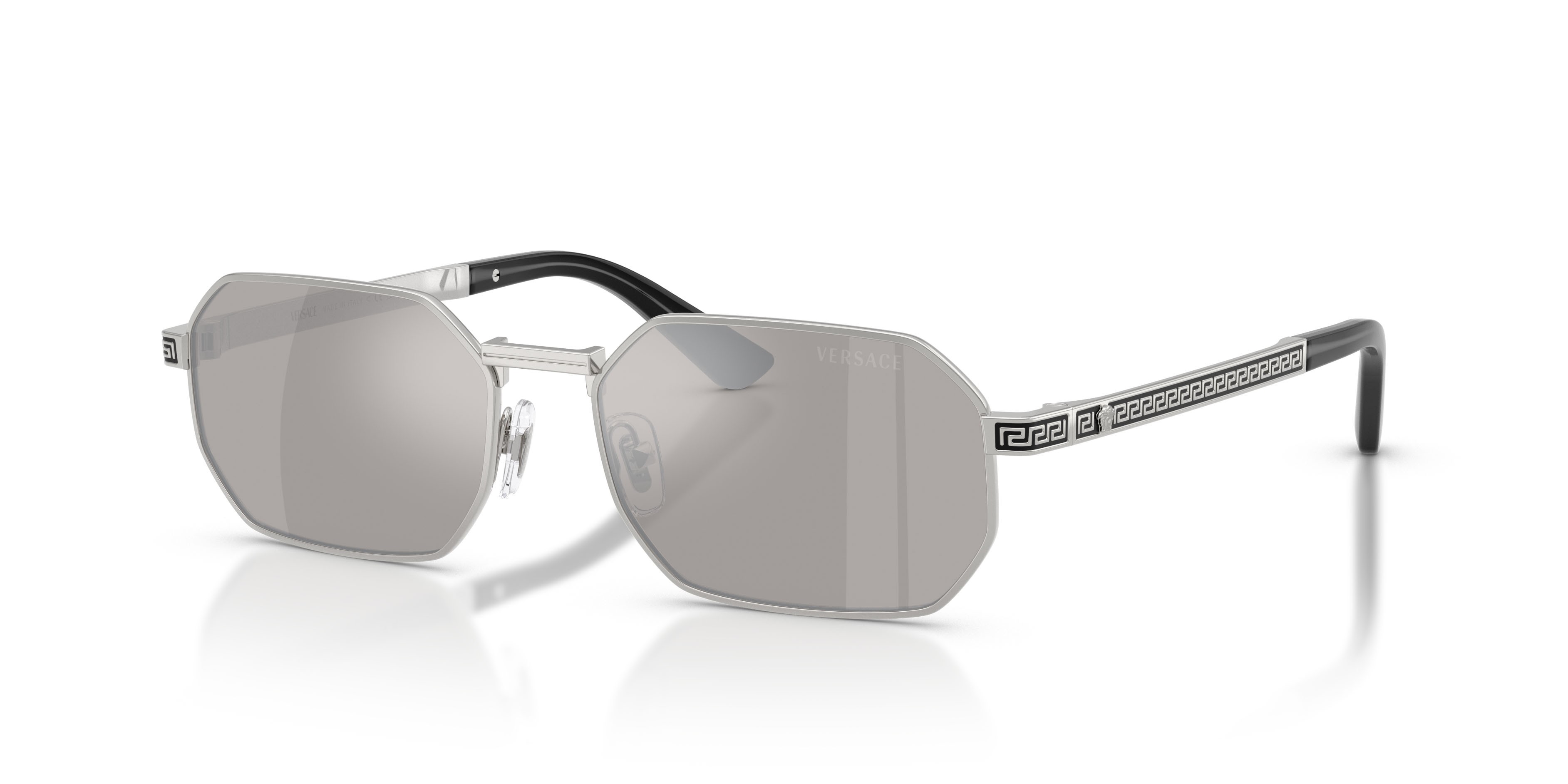 Occhiali da sole Versace VE 2297 (10006G) colore argento forma rettangolare lenti grigio chiaro specchiato argento