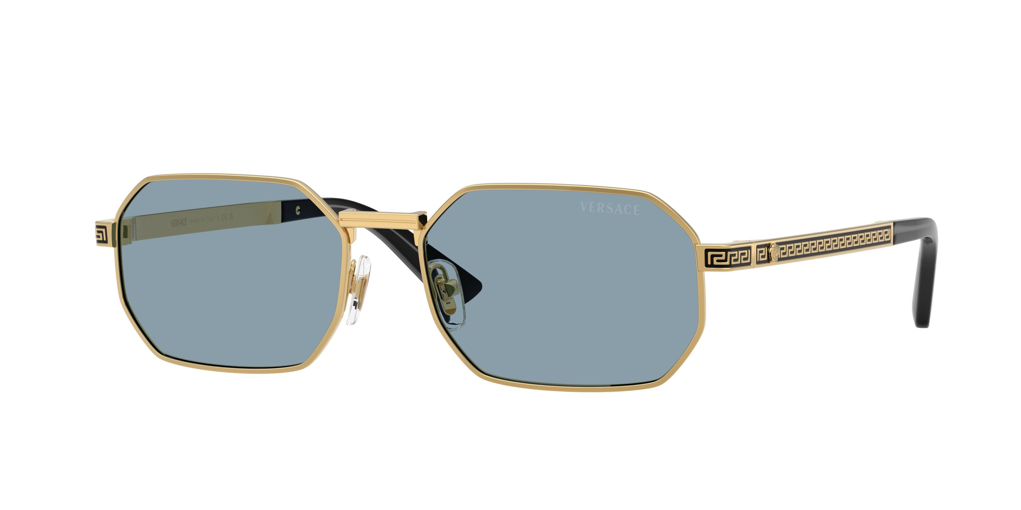 Occhiali da sole Versace VE 2297 (100280) colore oro forma rettangolare lenti azzurro