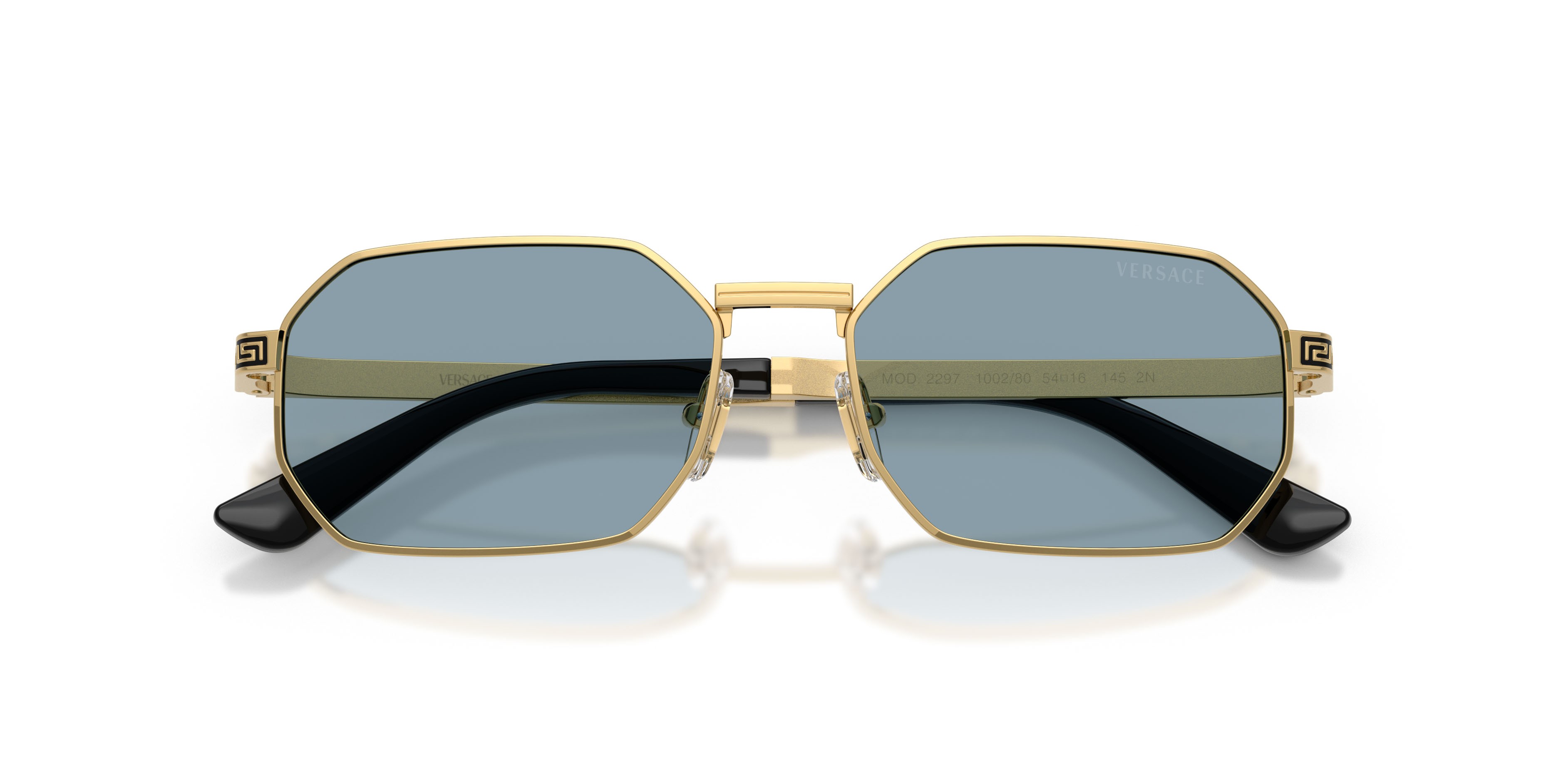 Occhiali da sole Versace VE 2297 (100280) colore oro forma rettangolare lenti azzurro