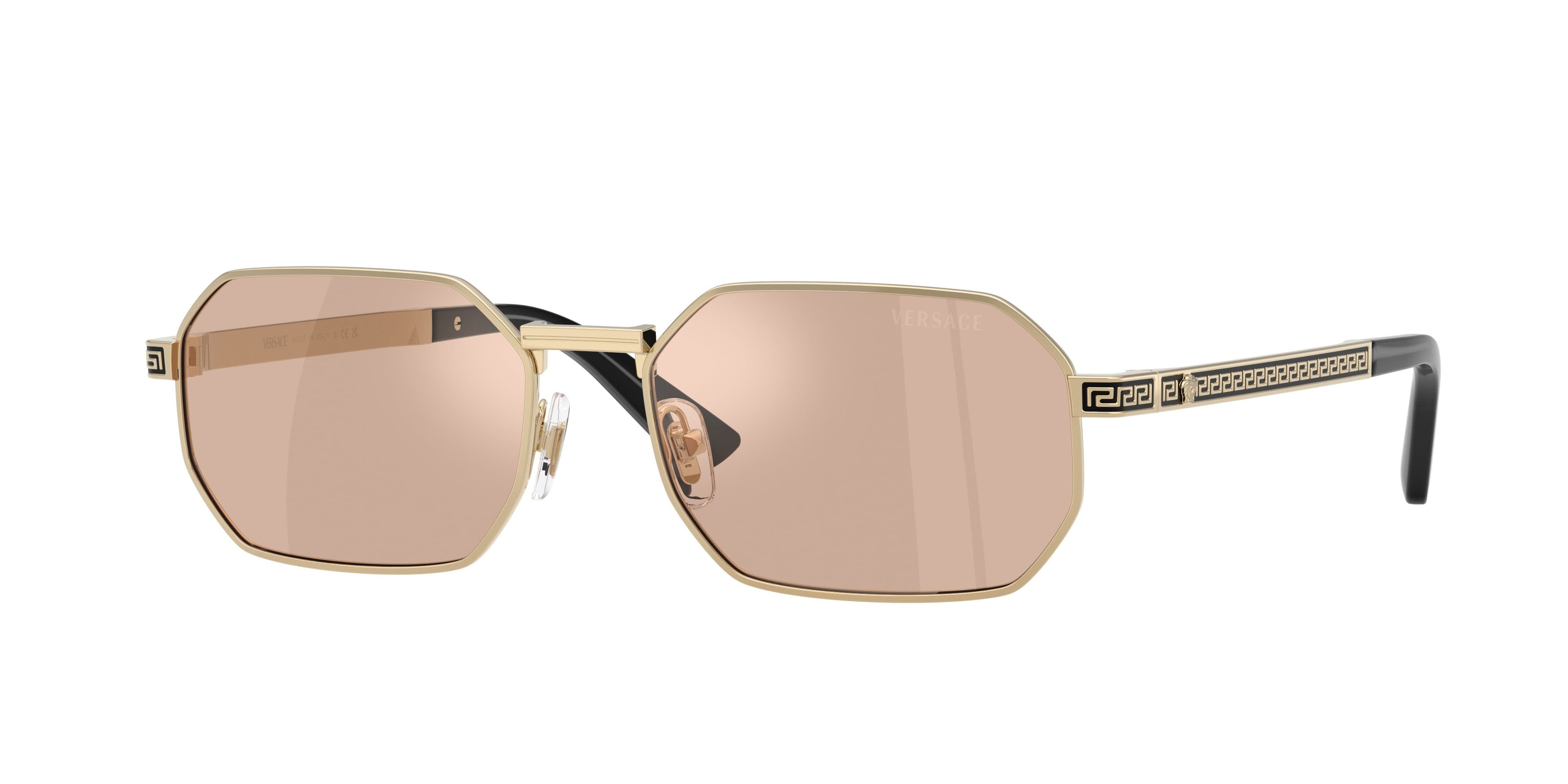 Occhiali da sole Versace VE 2297 (1252/5) colore oro pallido forma rettangolare lenti light pink mirror silver