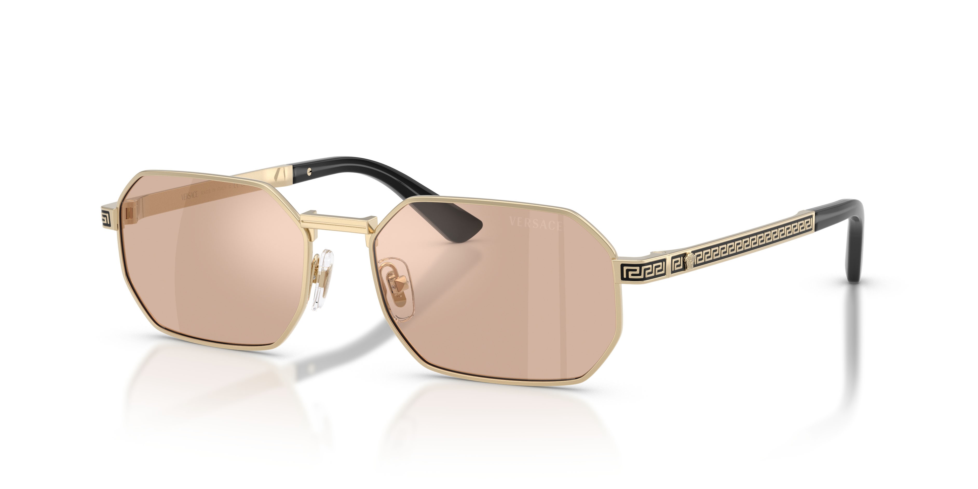 Occhiali da sole Versace VE 2297 (1252/5) colore oro pallido forma rettangolare lenti light pink mirror silver