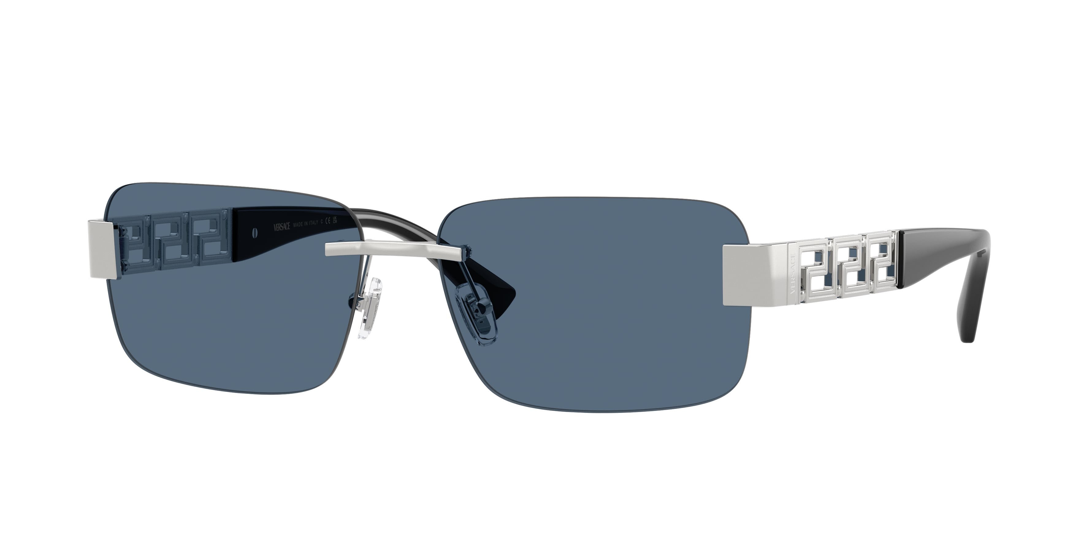 Occhiali da sole Versace VE 2298 (100180) colore argento forma rettangolare lenti blu scuro