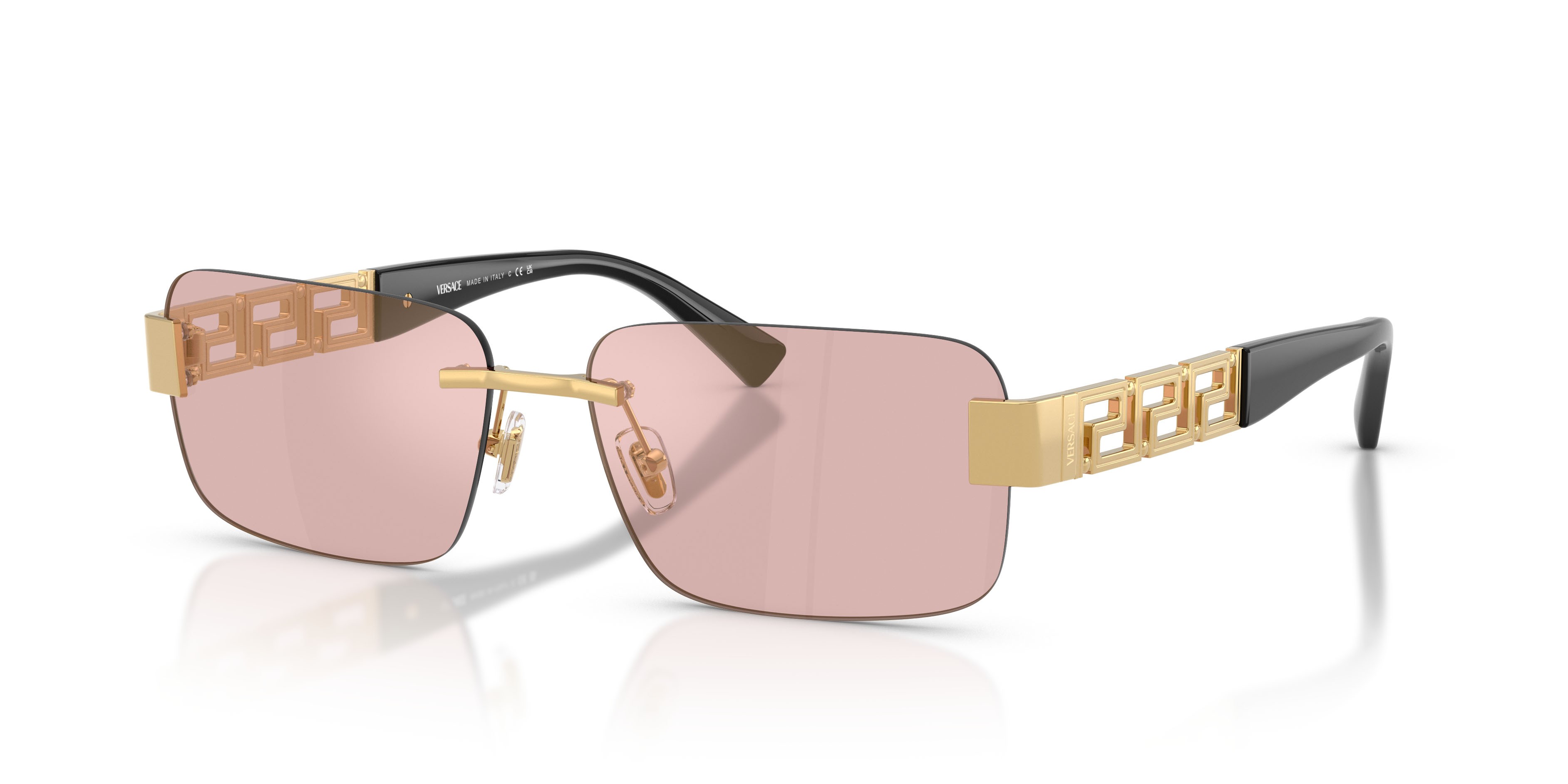 Occhiali da sole Versace VE 2298 (10021T) colore oro forma rettangolare lenti rosa specchiato oro