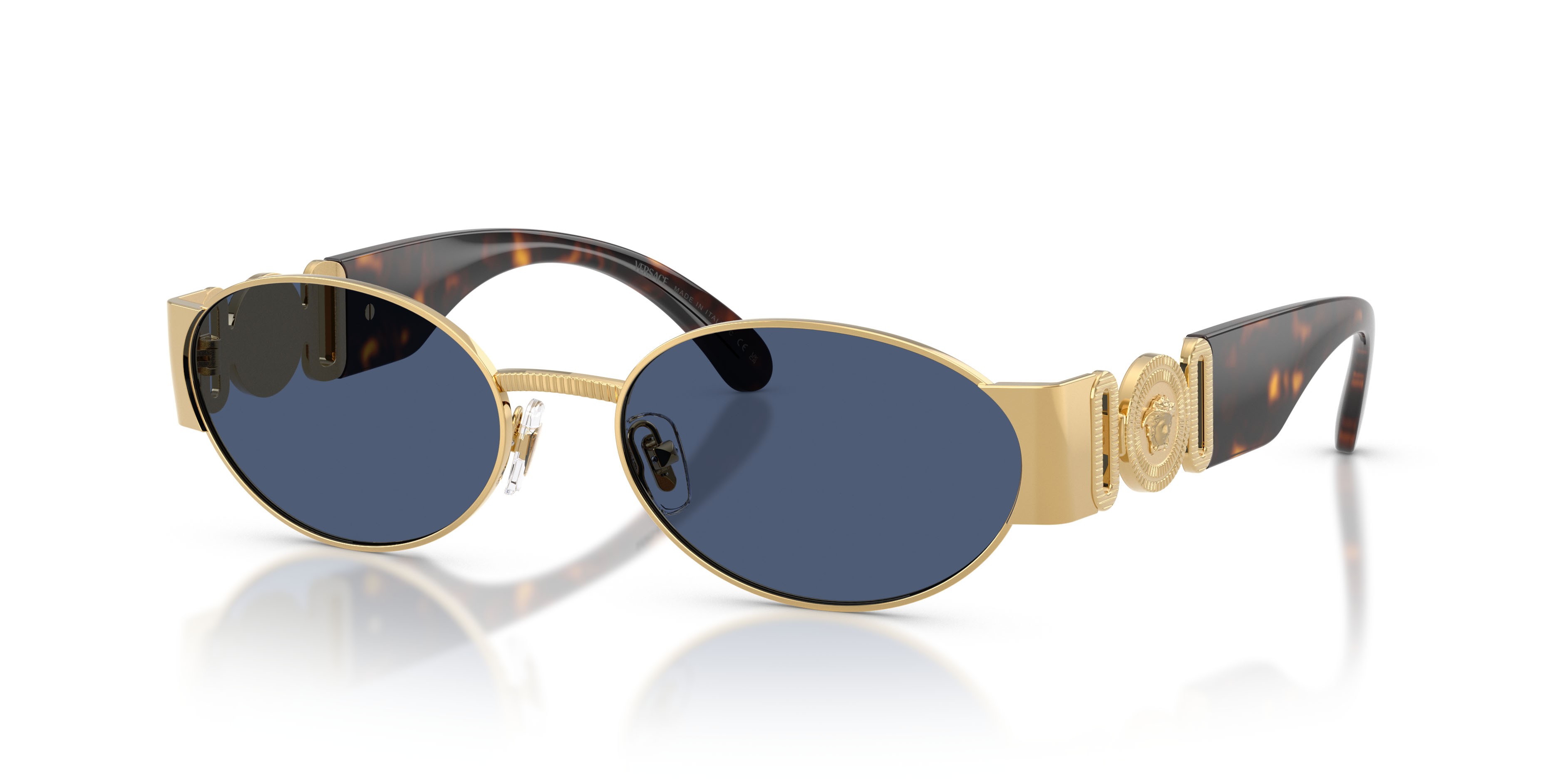 Occhiali da sole Versace VE 2299 (100280) colore oro forma ovale lenti blu scuro
