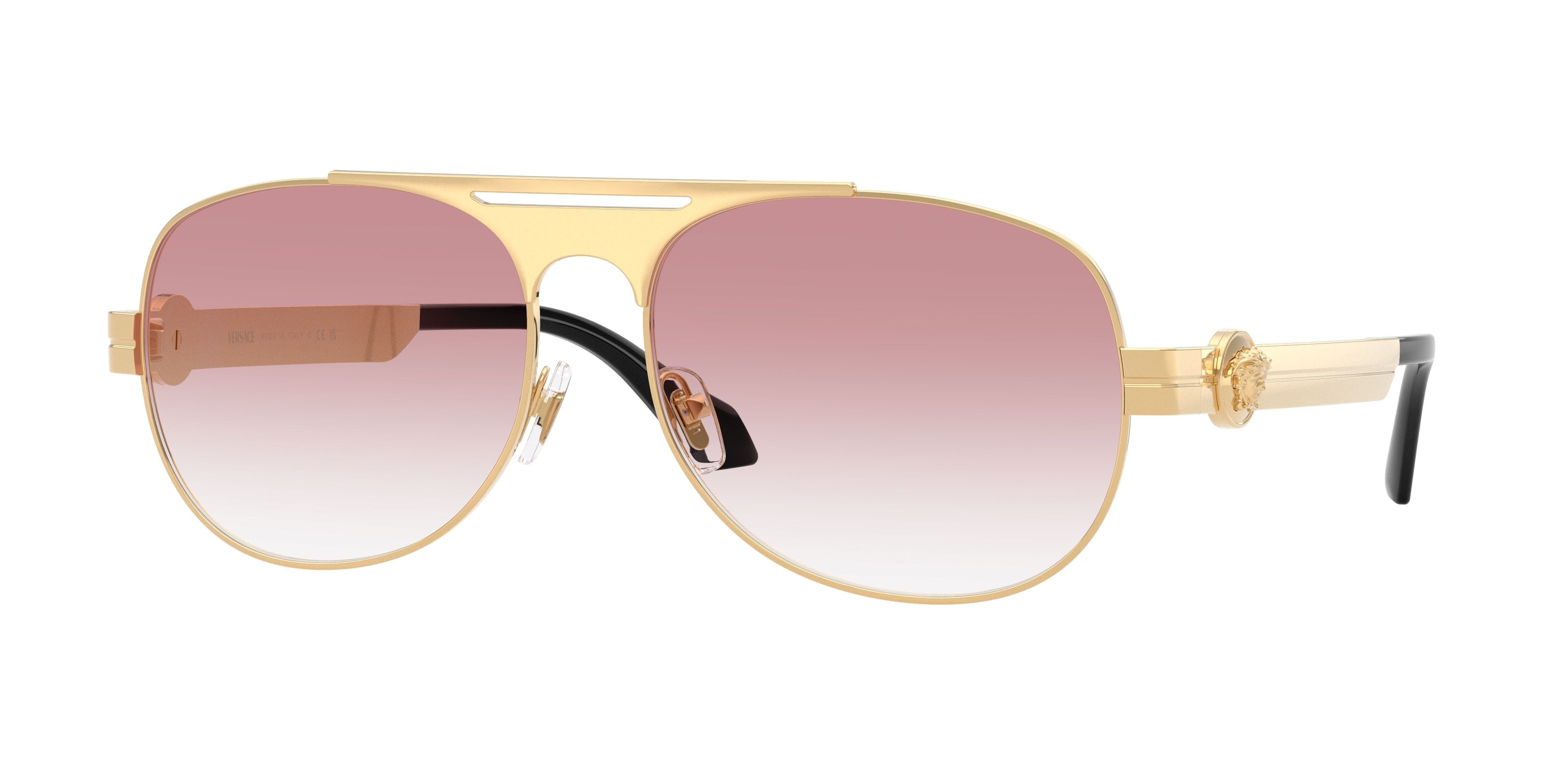 Sunglasses Versace VE 2302 (15233B) color oro versace shape aviator lenses trasparente sfumato rosa