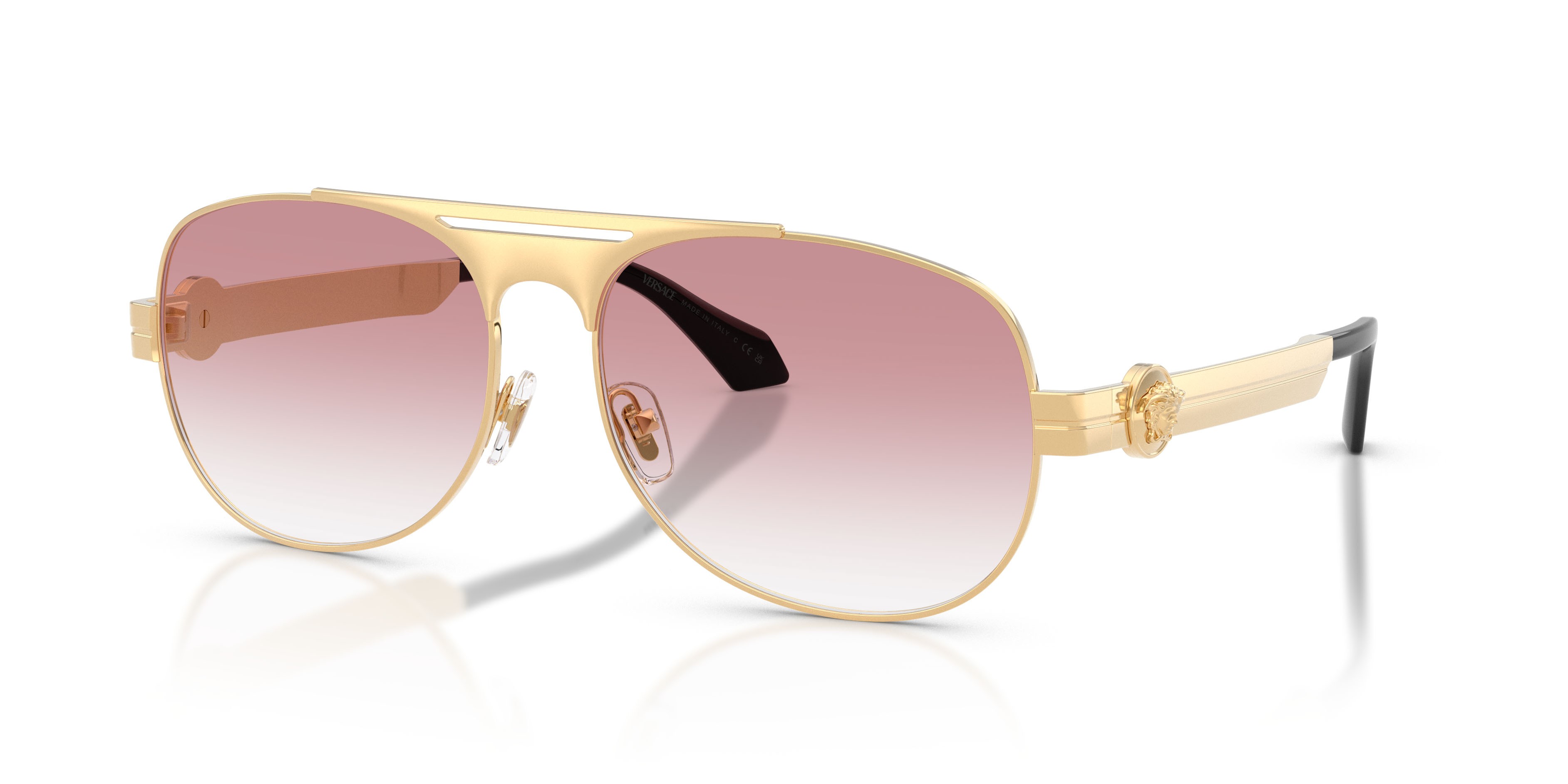 Sunglasses Versace VE 2302 (15233B) color oro versace shape aviator lenses trasparente sfumato rosa