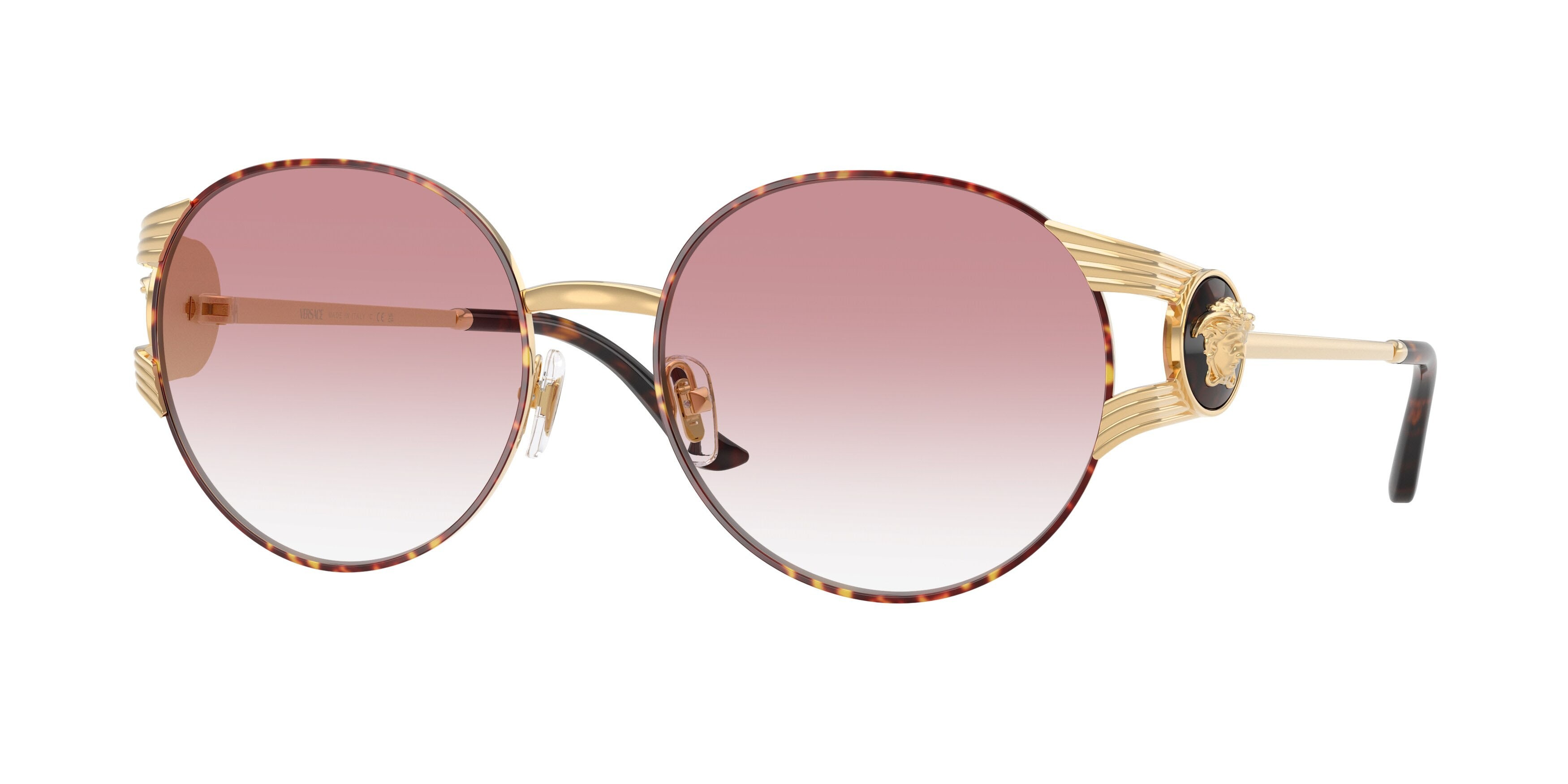 Occhiali da sole Versace VE 2303 (15253B) colore oro versace/havana forma rotondo lenti trasparente sfumato rosa