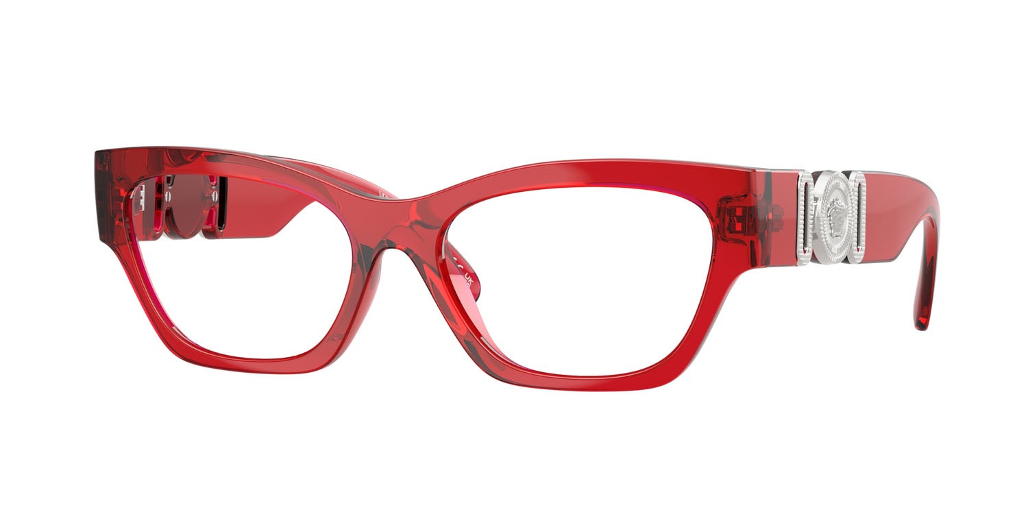 Eyeglasses Versace VE 3367U (5495) color rosso trasparente shape cat eye lenses lente demo