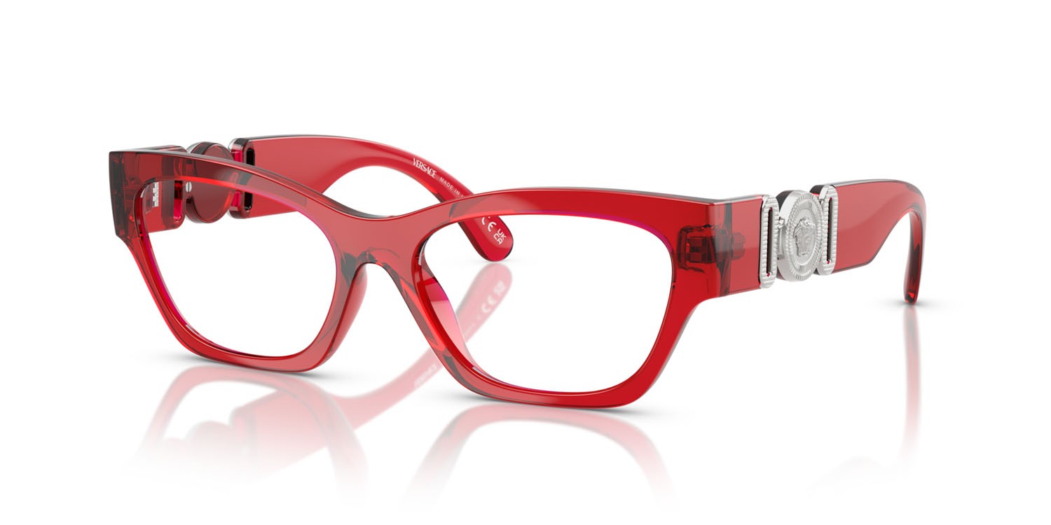 Eyeglasses Versace VE 3367U (5495) color rosso trasparente shape cat eye lenses lente demo