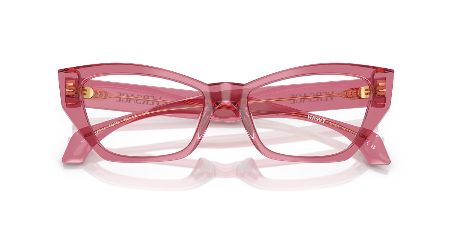 Eyeglasses Versace VE 3373U (5516) color rosa trasparente shape cat eye lenses lente demo