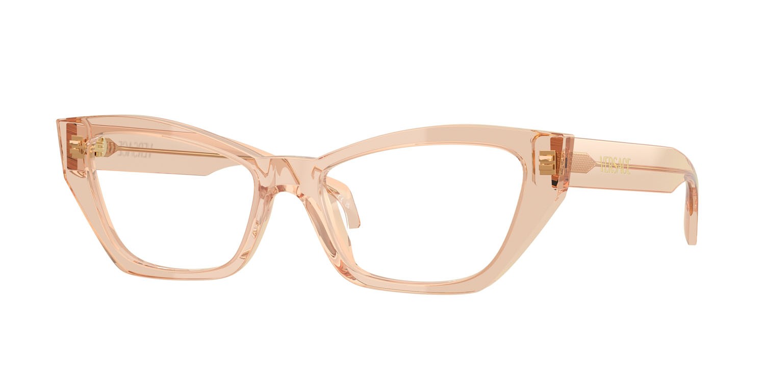 Occhiali da vista Versace VE 3373U (5518) colore marrone chiaro trasparente forma cat eye lenti lente demo