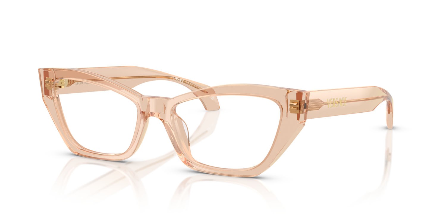 Occhiali da vista Versace VE 3373U (5518) colore marrone chiaro trasparente forma cat eye lenti lente demo