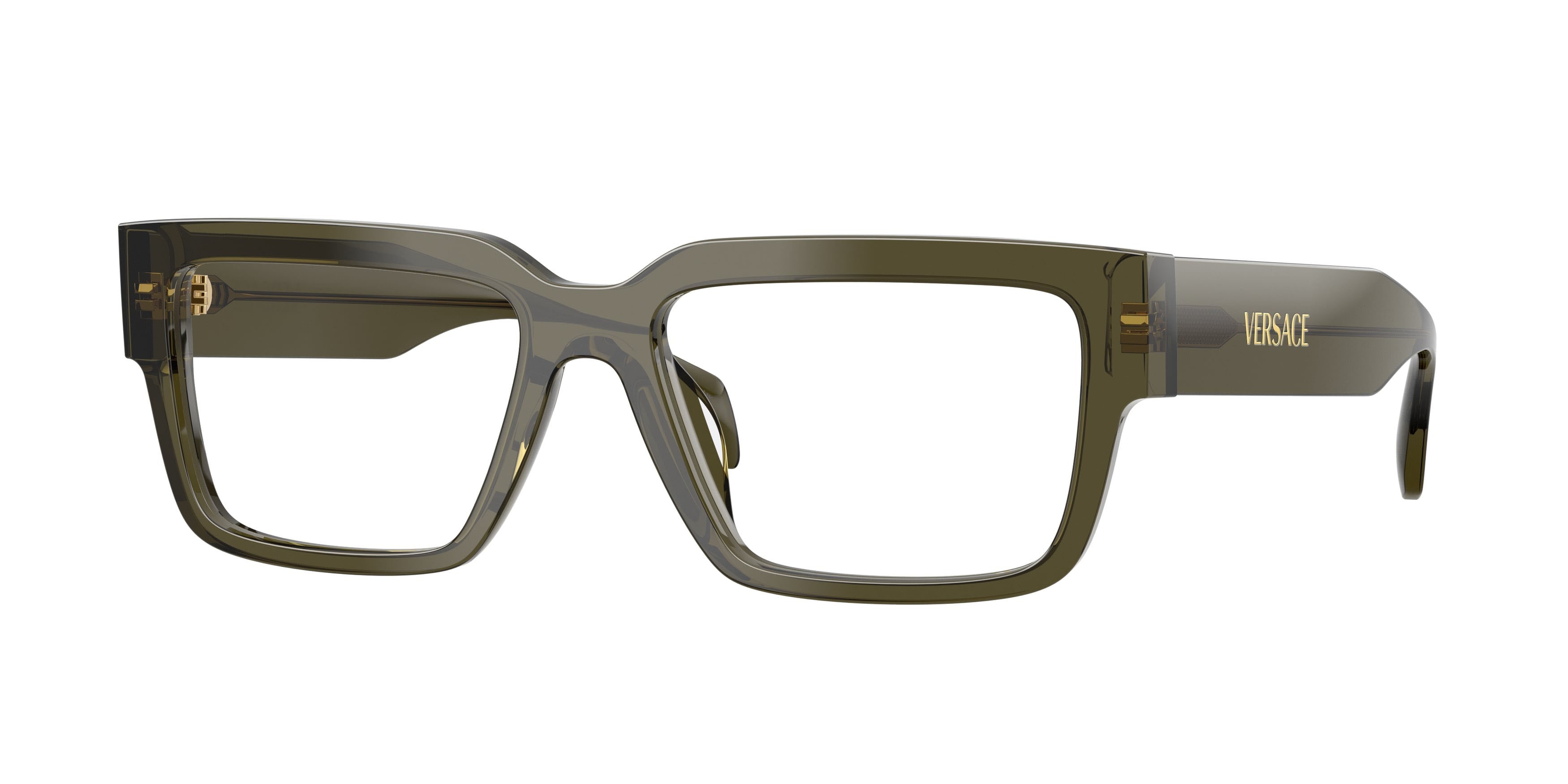 Eyeglasses Versace VE 3374U (5542) color verde scuro trasparente shape rectangle lenses lente demo