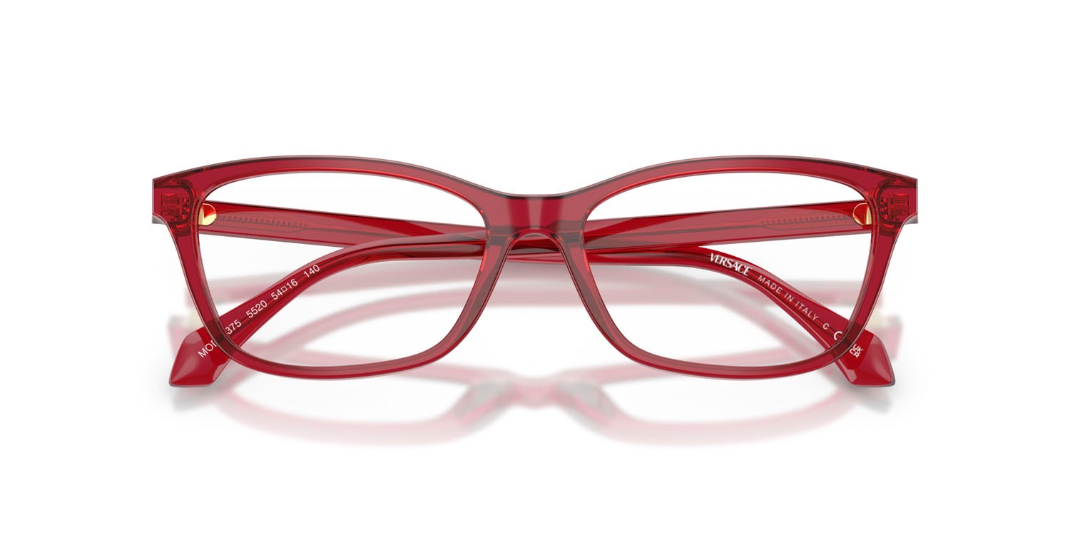 Eyeglasses Versace VE 3375 (5520) color rosso trasparente shape cat eye lenses lente demo