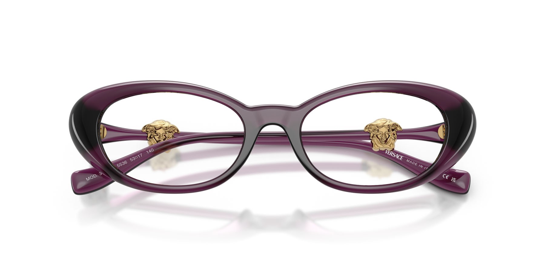 Occhiali da vista Versace VE 3381U (5536) colore viola opalino forma ovale lenti lente demo
