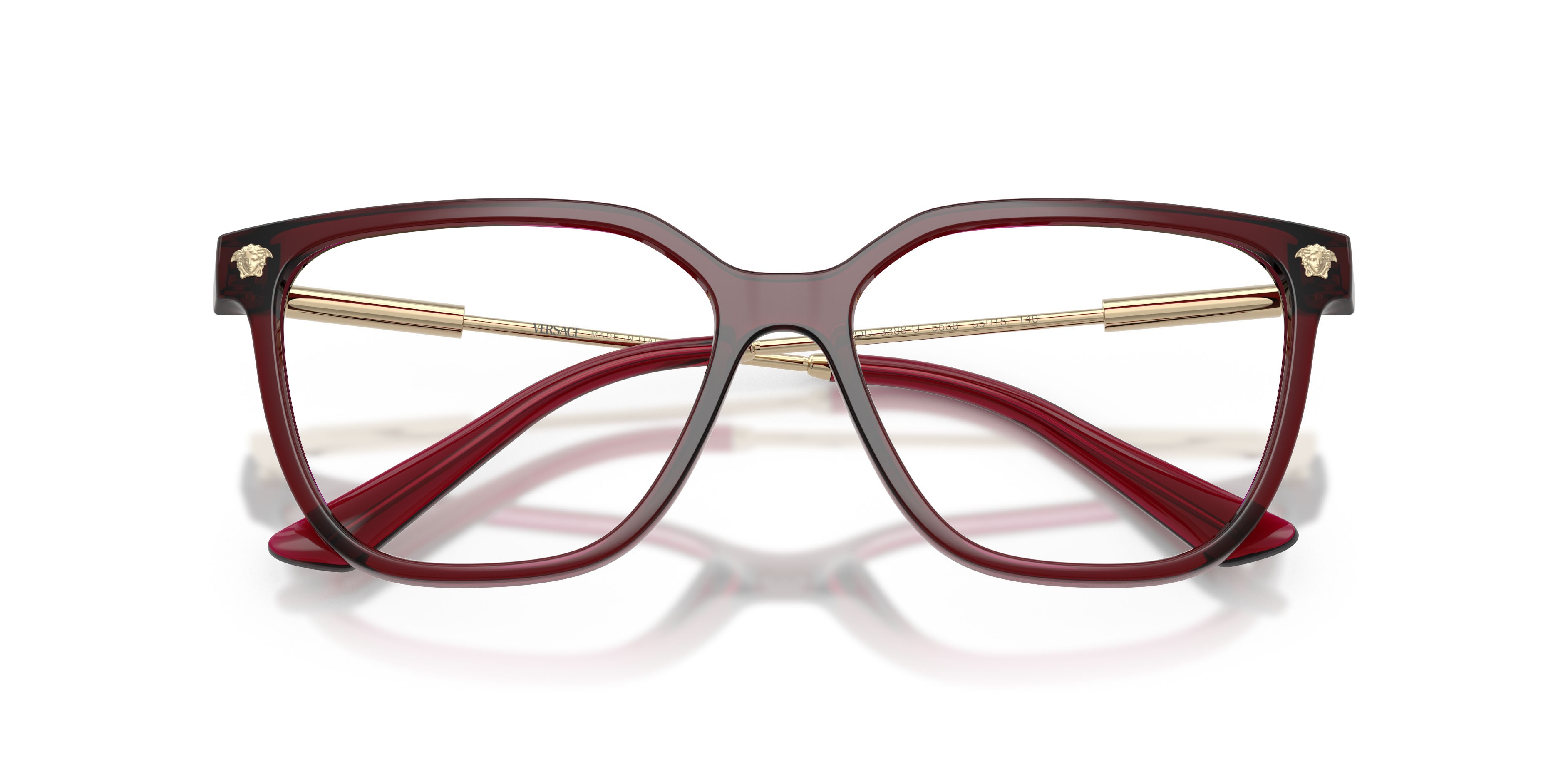 Occhiali da vista Versace VE 3388U (5538) colore rosso ciliegia trasparente forma quadrato lenti lente demo